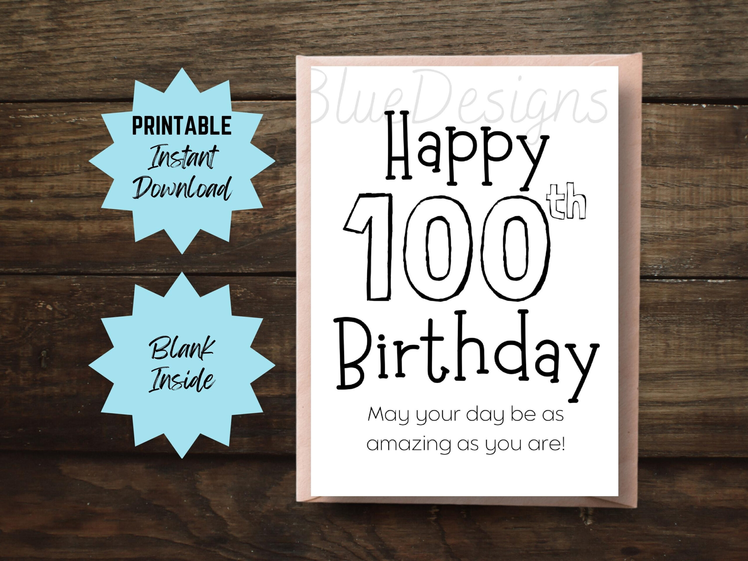 100Th Birthday Card Printable, Simple Happy 100 Birthday Card in Happy 100Th Birthday Cards Printable