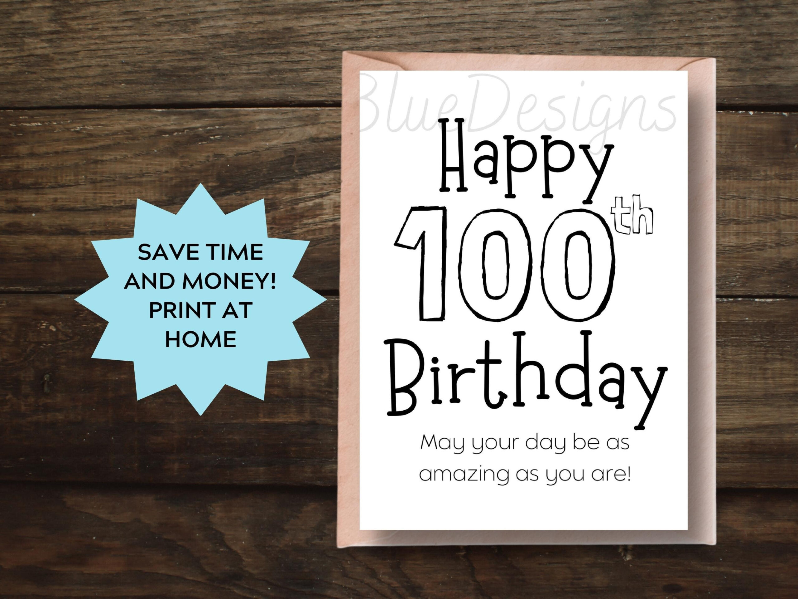 100Th Birthday Card Printable, Simple Happy 100 Birthday Card intended for Free Printable 100th Birthday Cards