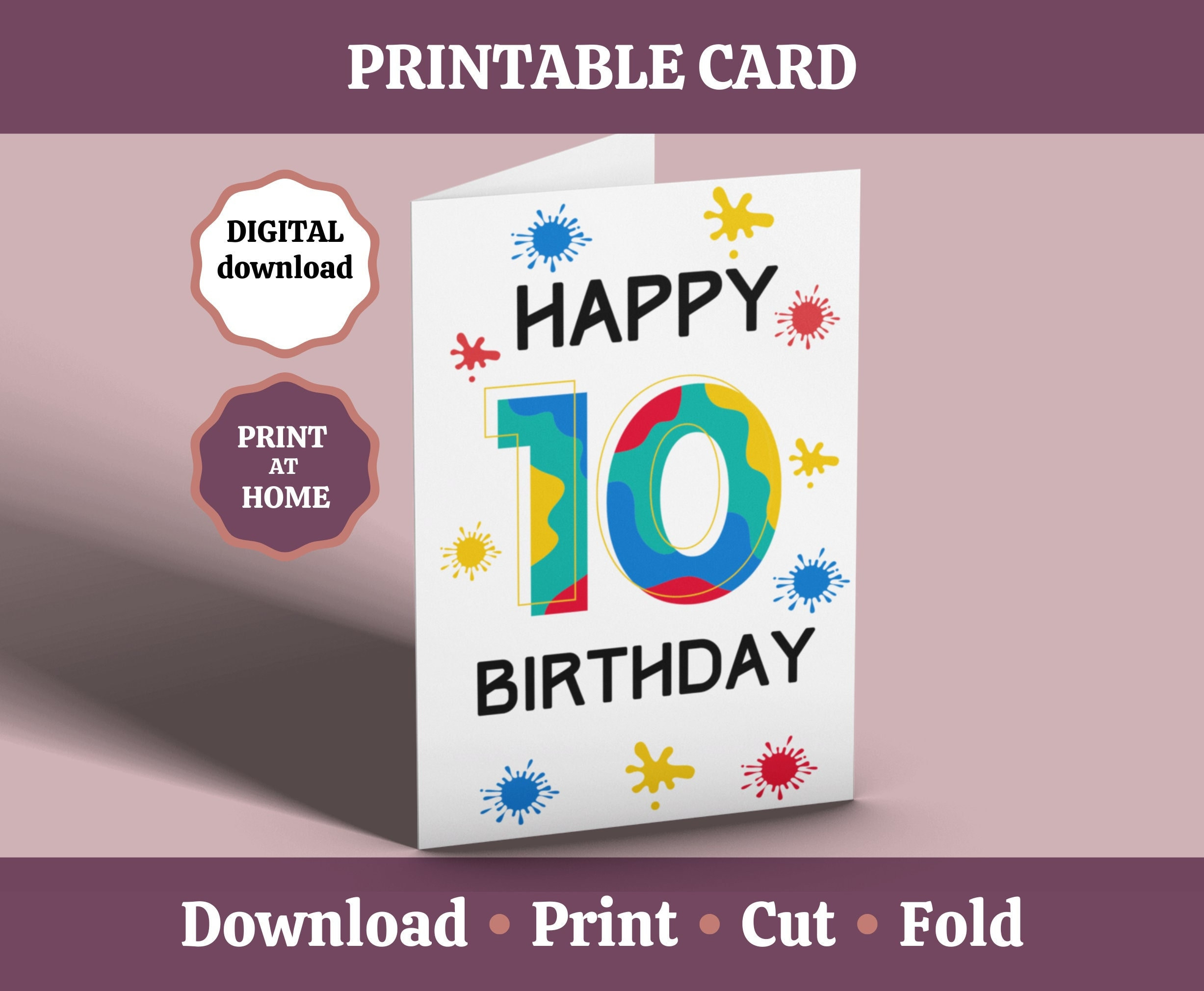 10Th Birthday Card, Printable Happy 10Th Birthday Card, 10 Year for Free Printable Happy 10Th Birthday Cards