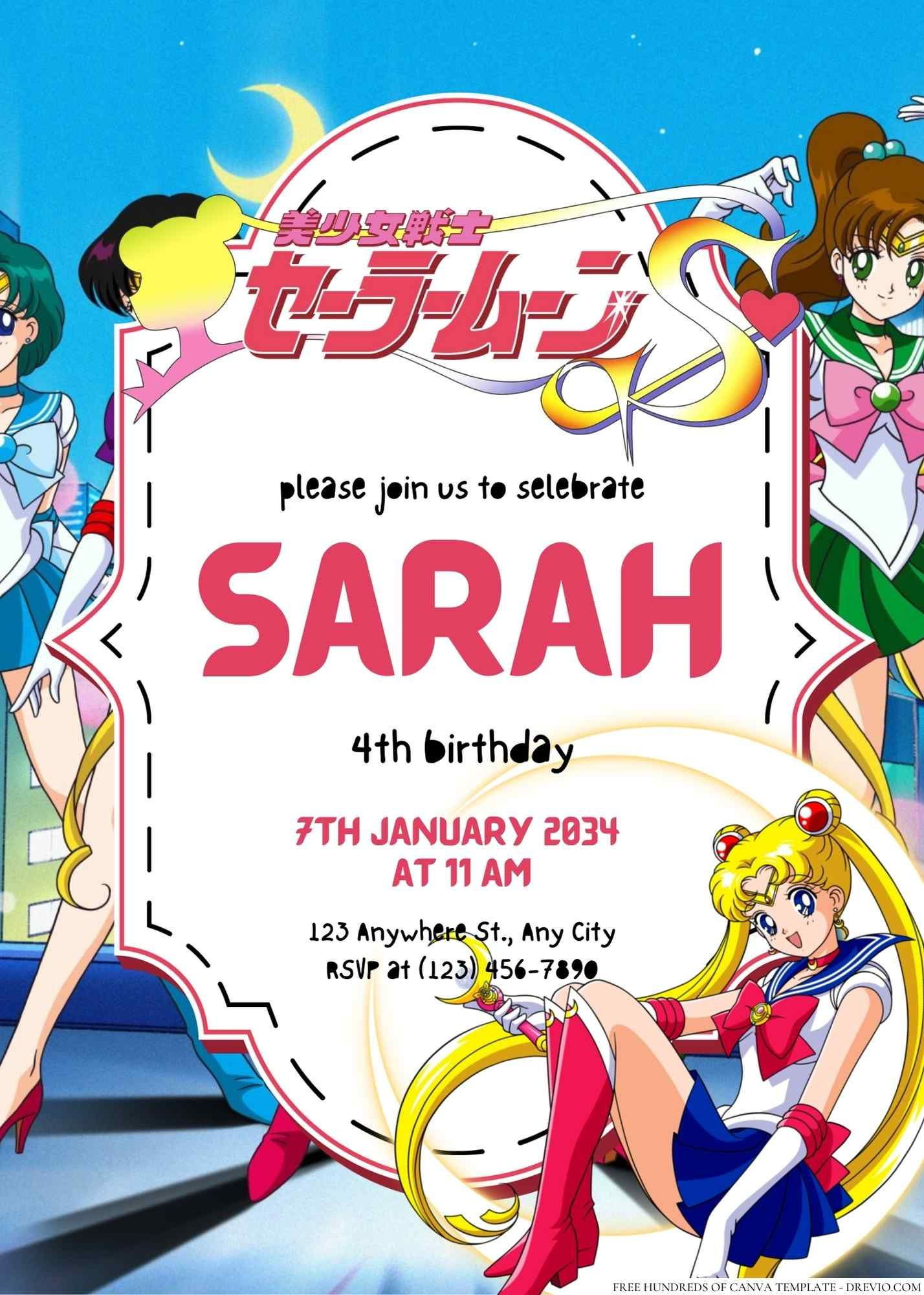 14+ Sailor Moon Canva Birthday Invitation Templates pertaining to Sailor Moon Birthday Card Printable