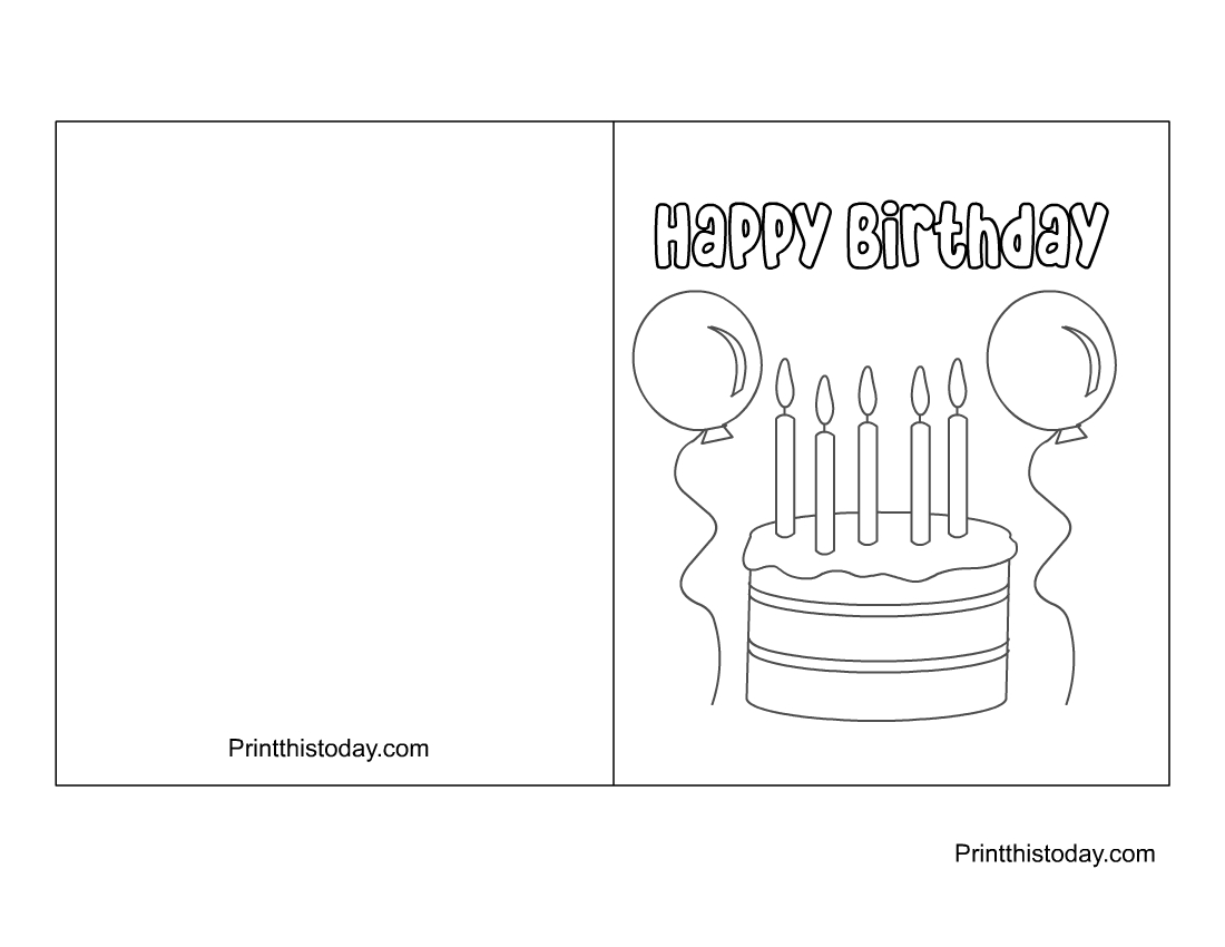 15 Cute Free Printable Happy Birthday Coloring Cards for Card Template Printable Foldable Happy Birthday Coloring Card