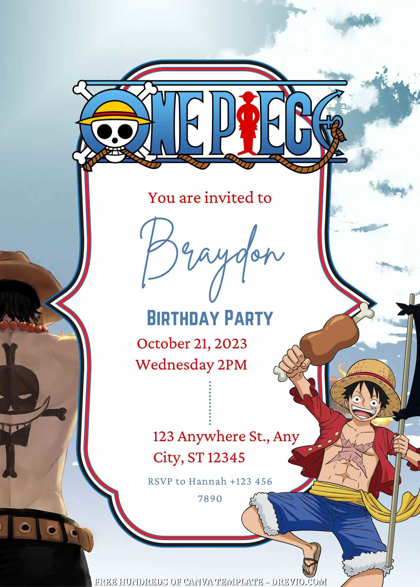 16+ One Piece Canva Birthday Invitation Templates with regard to One Piece Birthday Card Printable