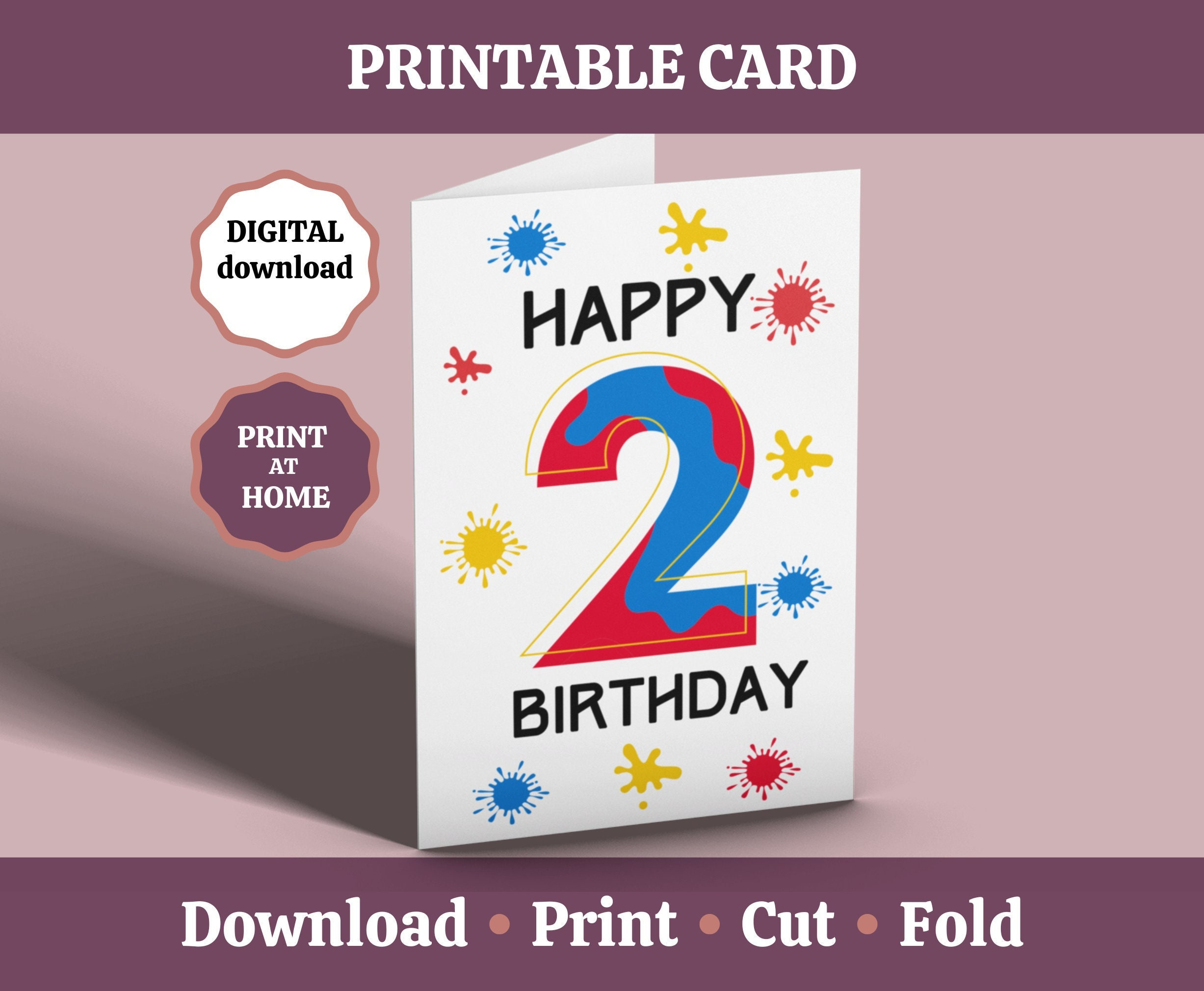 2Nd Birthday Card, Printable Happy 2Nd Birthday Card, 2 Year Old in Happy 2nd Birthday Card Printable