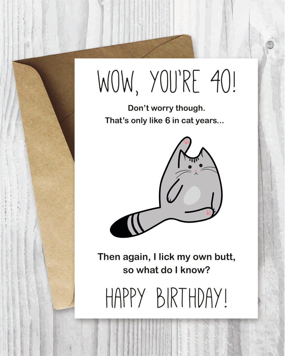 40Th Birthday Card, Printable Birthday Card, Funny Cat Birthday intended for Happy 40Th Birthday Card Printable