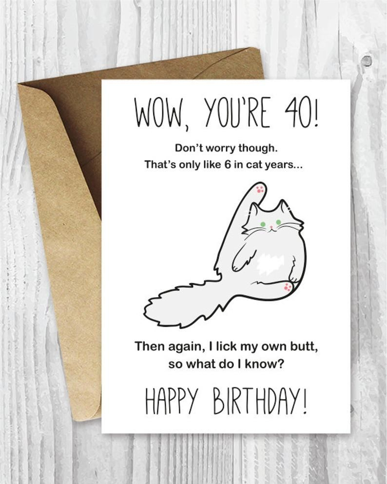 40Th Birthday Card, Printable Birthday Card, Funny Persian Cat for Happy 40Th Birthday Printable Card