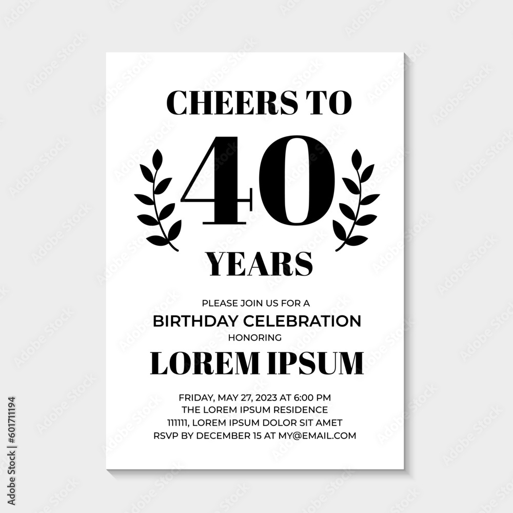 40Th Birthday Or Anniversary Invitation Card. Birthday Party intended for Printable 40Th Birthday Cards