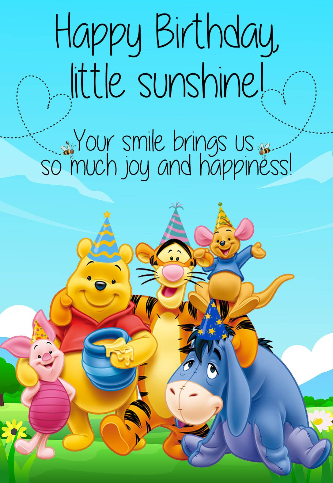 5 Awesome Pooh Bear Printable Birthday Cards + Messages inside Winnie The Pooh Birthday Cards Printable Free