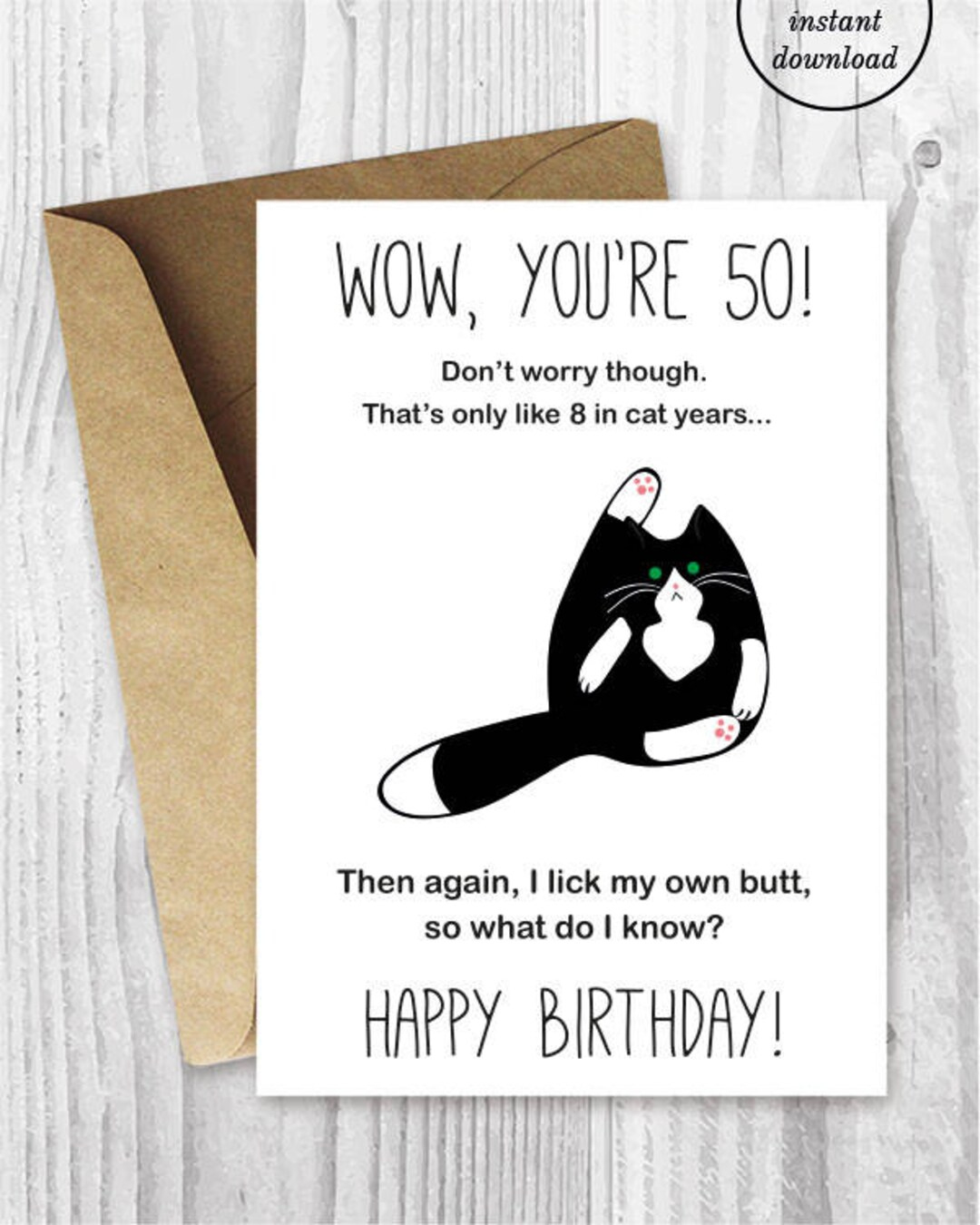 50Th Birthday Card Printable, Funny Tuxedo Cat Birthday Card regarding Printable 50th Birthday Cards Funny