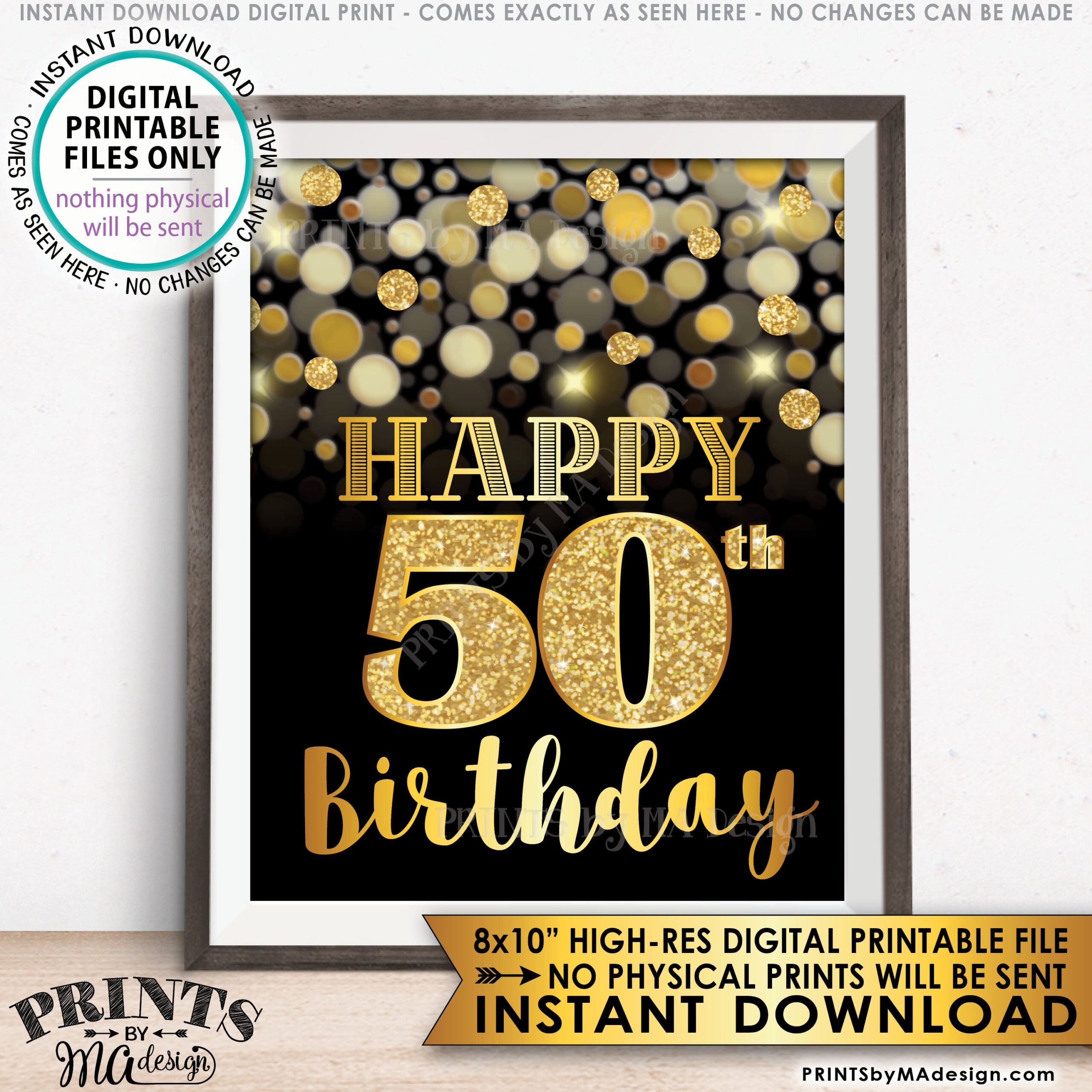 50Th Birthday Sign, Happy Birthday, Golden Fiftieth Birthday Card within 50th Birthday Printable Cards