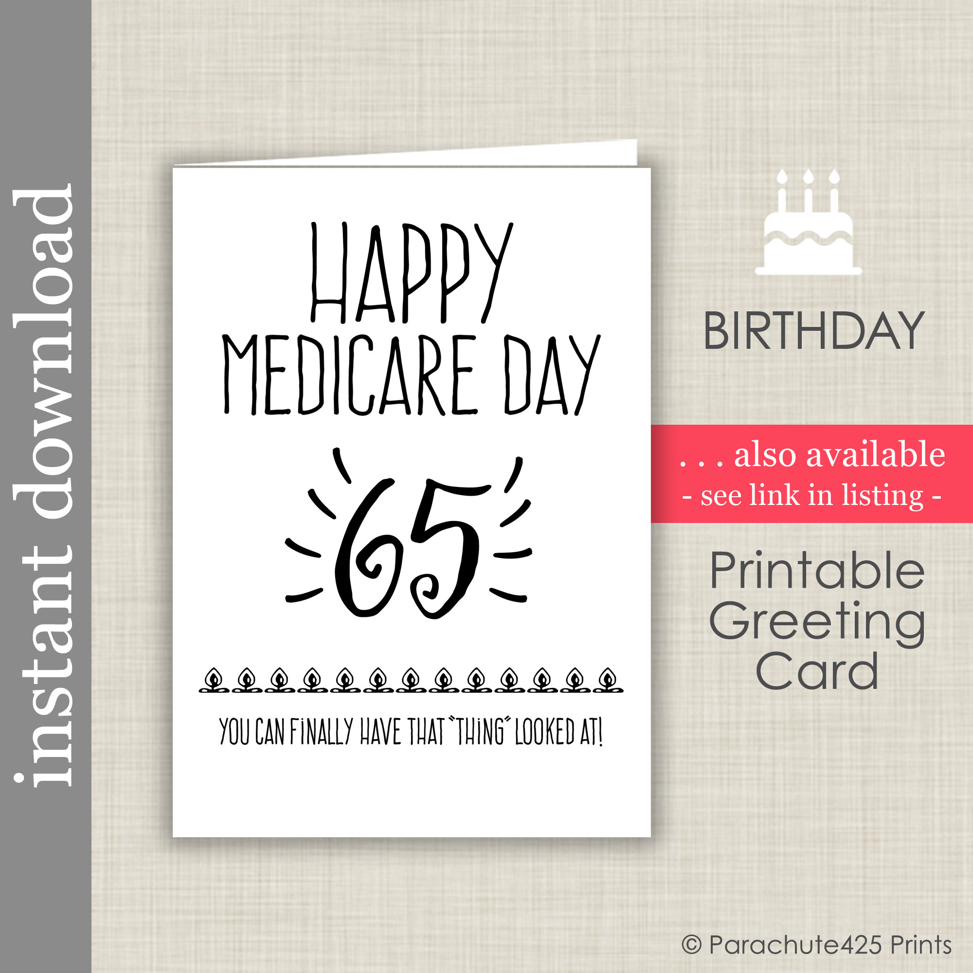 65Th Birthday Printable Card, Happy Medicare Day - Etsy within 65 Birthday Cards Printable