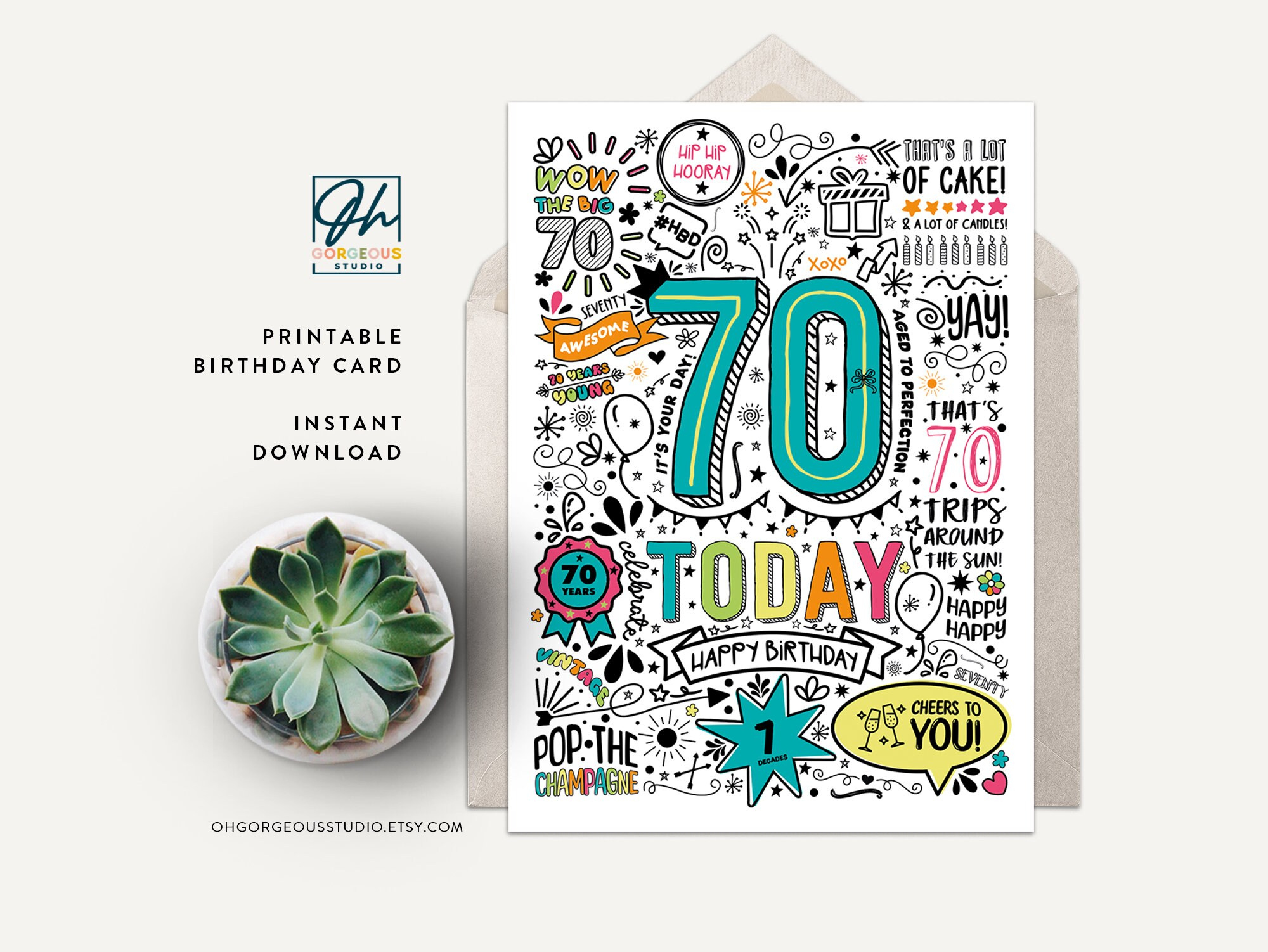 70Th Printable Birthday Card | 70 Today Birthday Downloadable Card, Doodle Style Birthday Card, Happy Birthday To You, Instant Download with regard to Printable 70th Birthday Cards