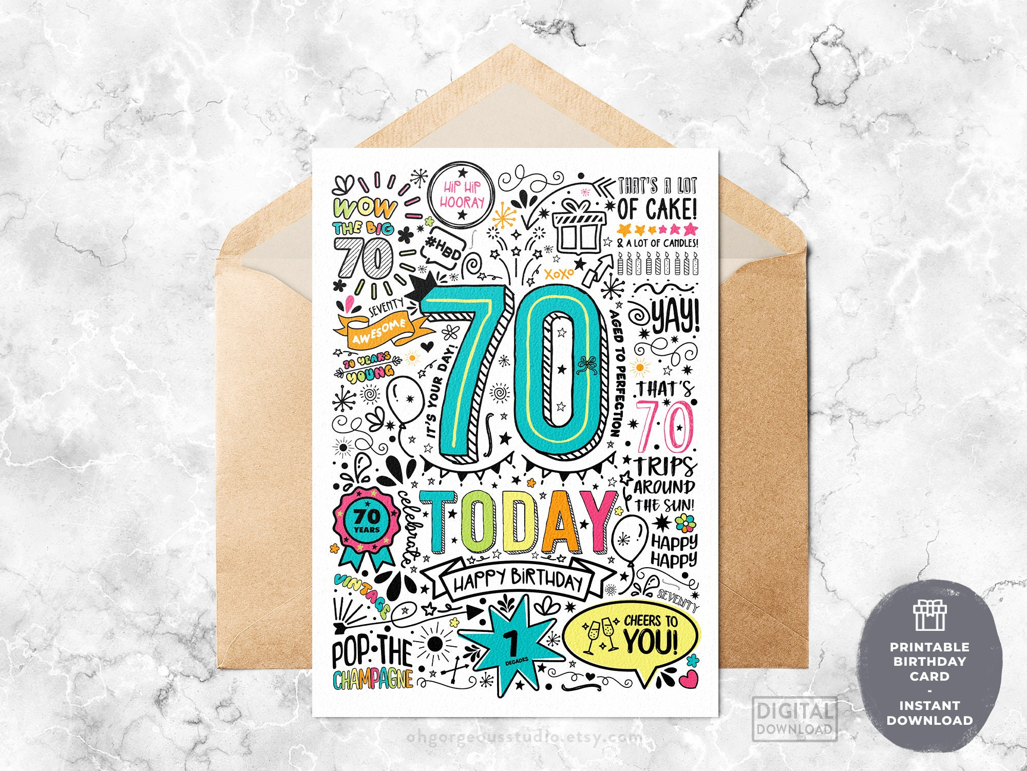 70Th Printable Birthday Card 70 Today Birthday Downloadable Card with regard to Happy 70Th Birthday Cards Printable