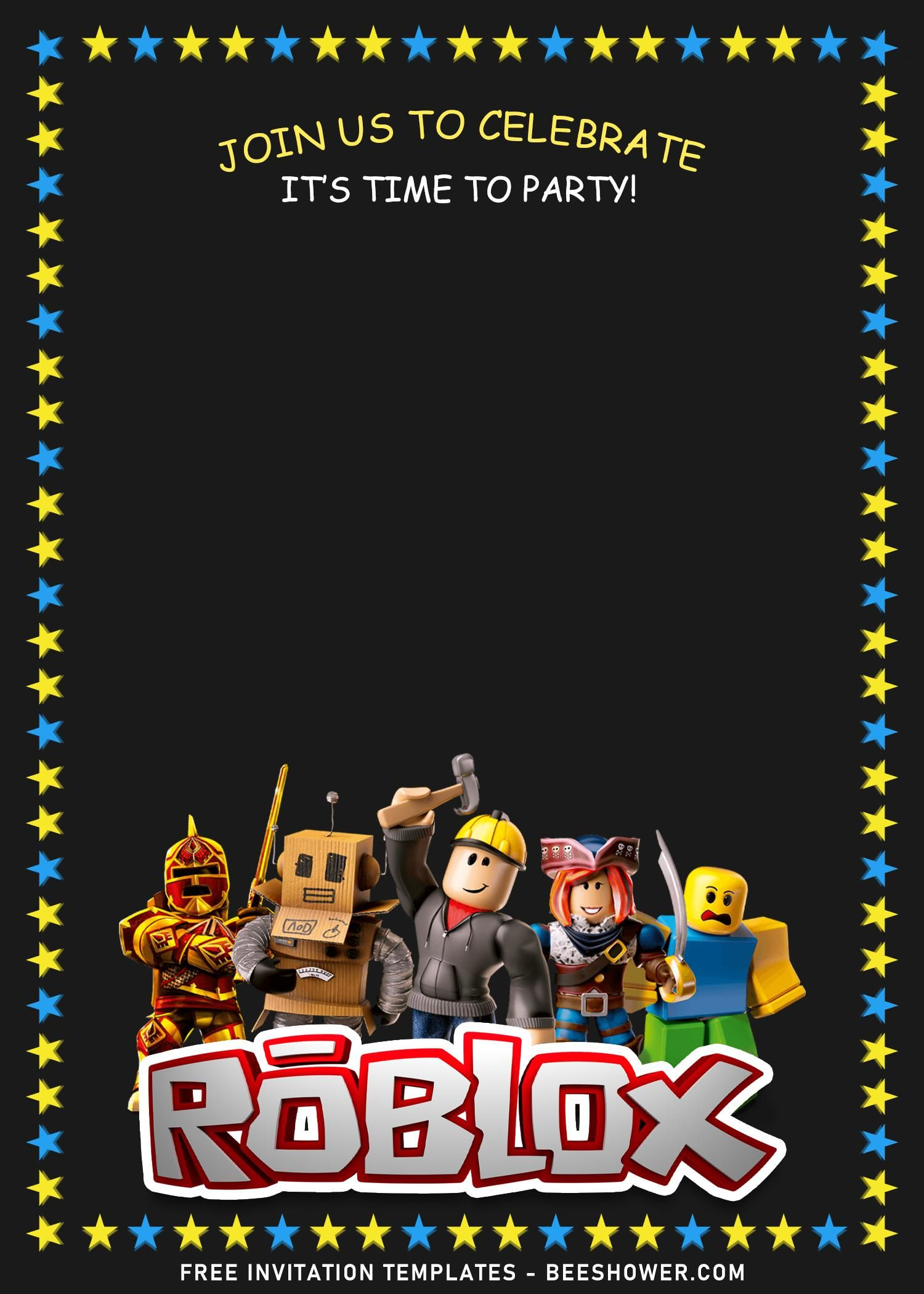 8+ Best Roblox Gamer Birthday Invitation Templates | Beeshower in Roblox Birthday Card Printable