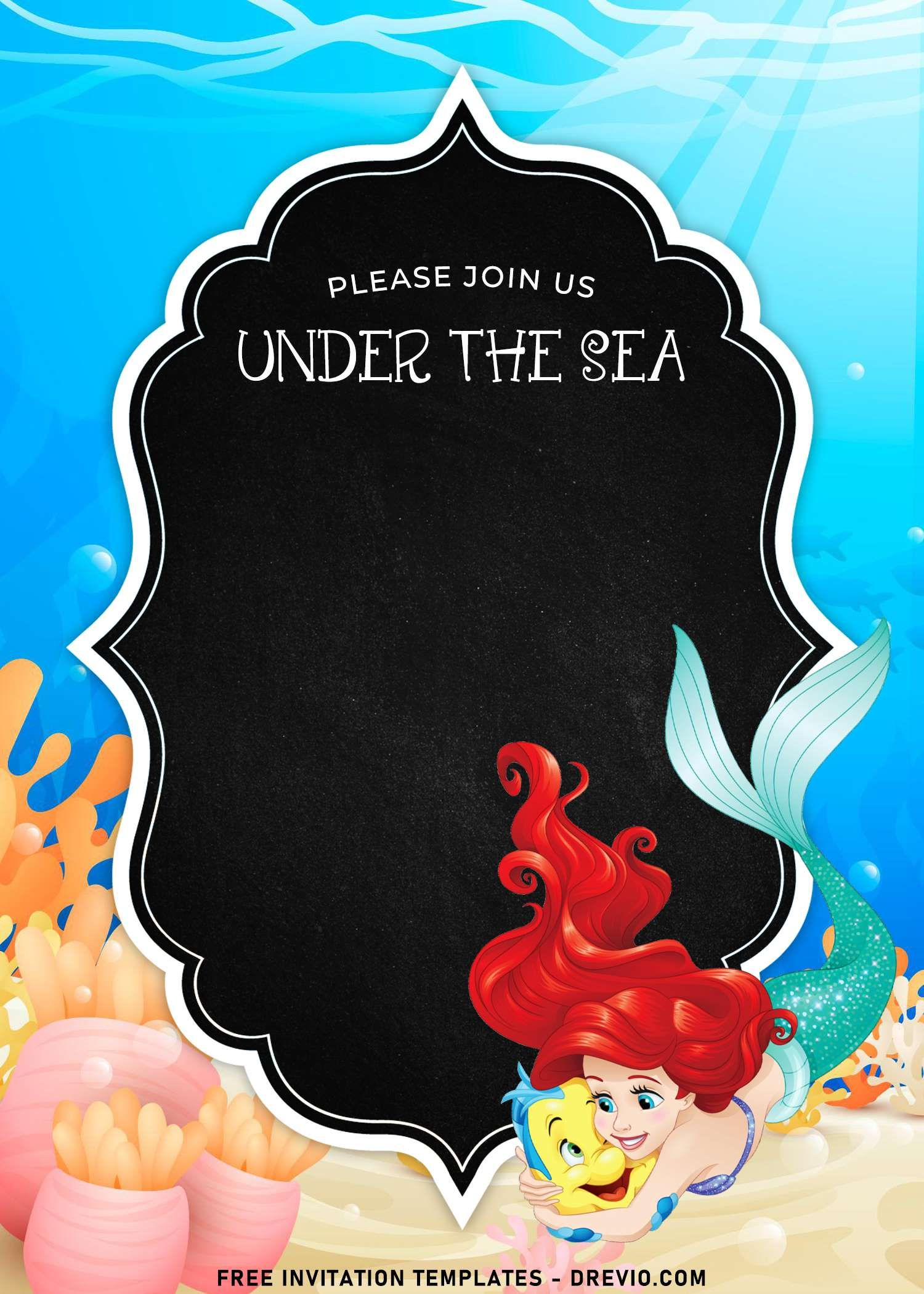 8+ Cartoon Chalkboard Ariel The Little Mermaid Birthday Invitation pertaining to Ariel Birthday Card Printable