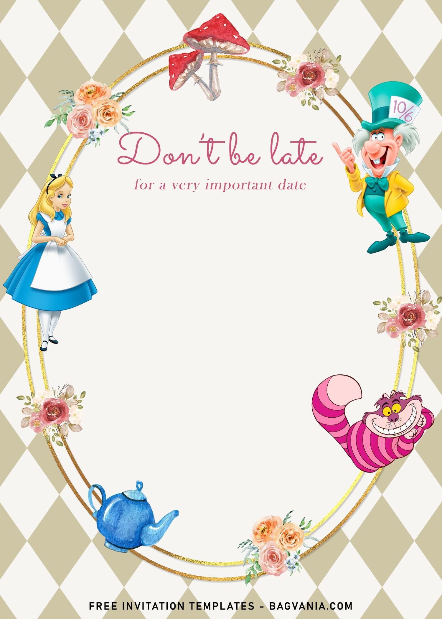 8+ Vintage Alice In Wonderland Birthday Invitation Templates for Alice in Wonderland Birthday Card Printable