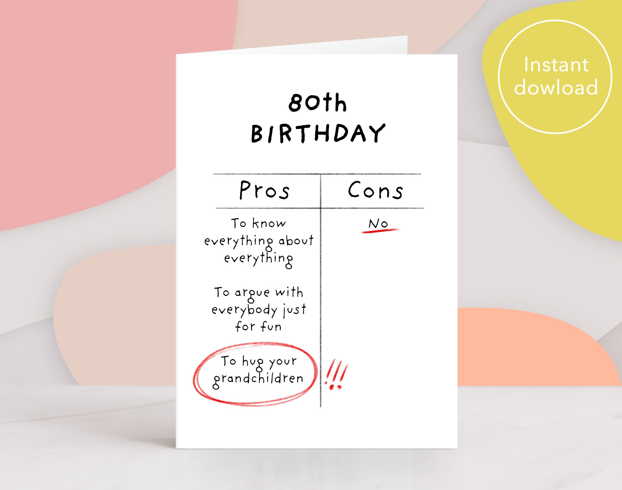 80Th Birthday Card Printable. Grandma Gift, Funny Birthday Card in Printable 80th Birthday Card