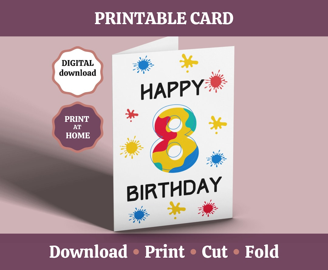 8Th Birthday Card, Printable Happy 8 Birthday Card, 8 Year Old Birthday Card For Boys, Paintball Theme, Kids Child Birthday Digital Download - Etsy within Happy 8Th Birthday Printable Card