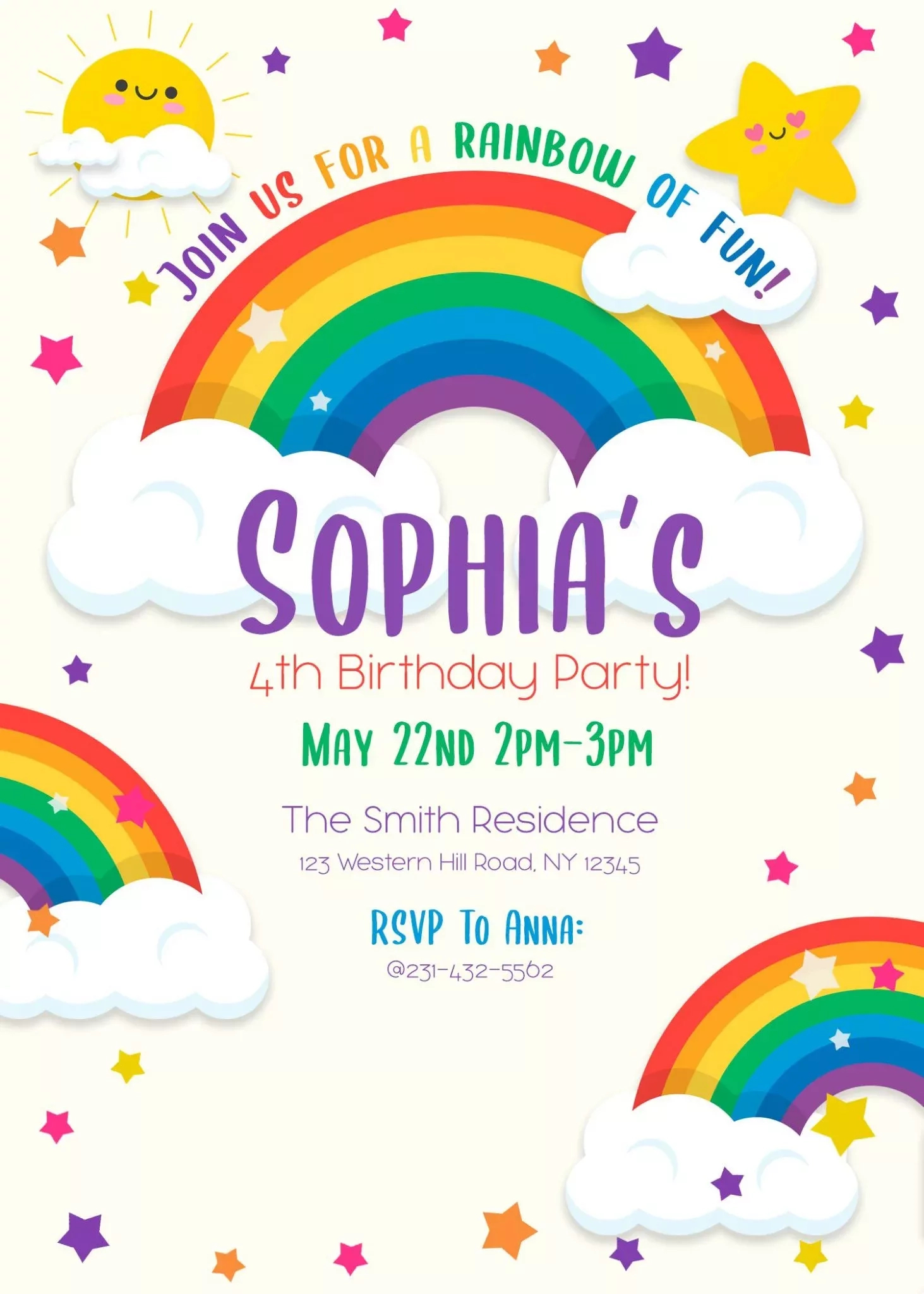 9+ Colorful Rainbow Invitation Card Templates For Your Delightful throughout Rainbow Birthday Card Printable