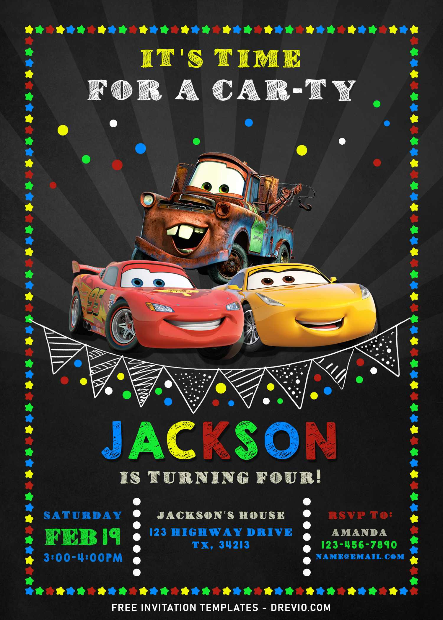 9+ Super Cool Disney Cars Chalkboard Themed Birthday Invitation with Disney Cars Birthday Cards Free Printable