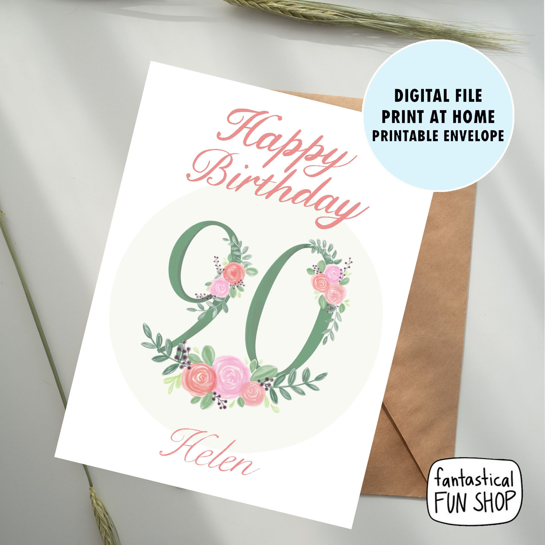 90Th Birthday Card, Personalized Printable Elderly Birthday Card in Happy 90th Birthday Cards Printable