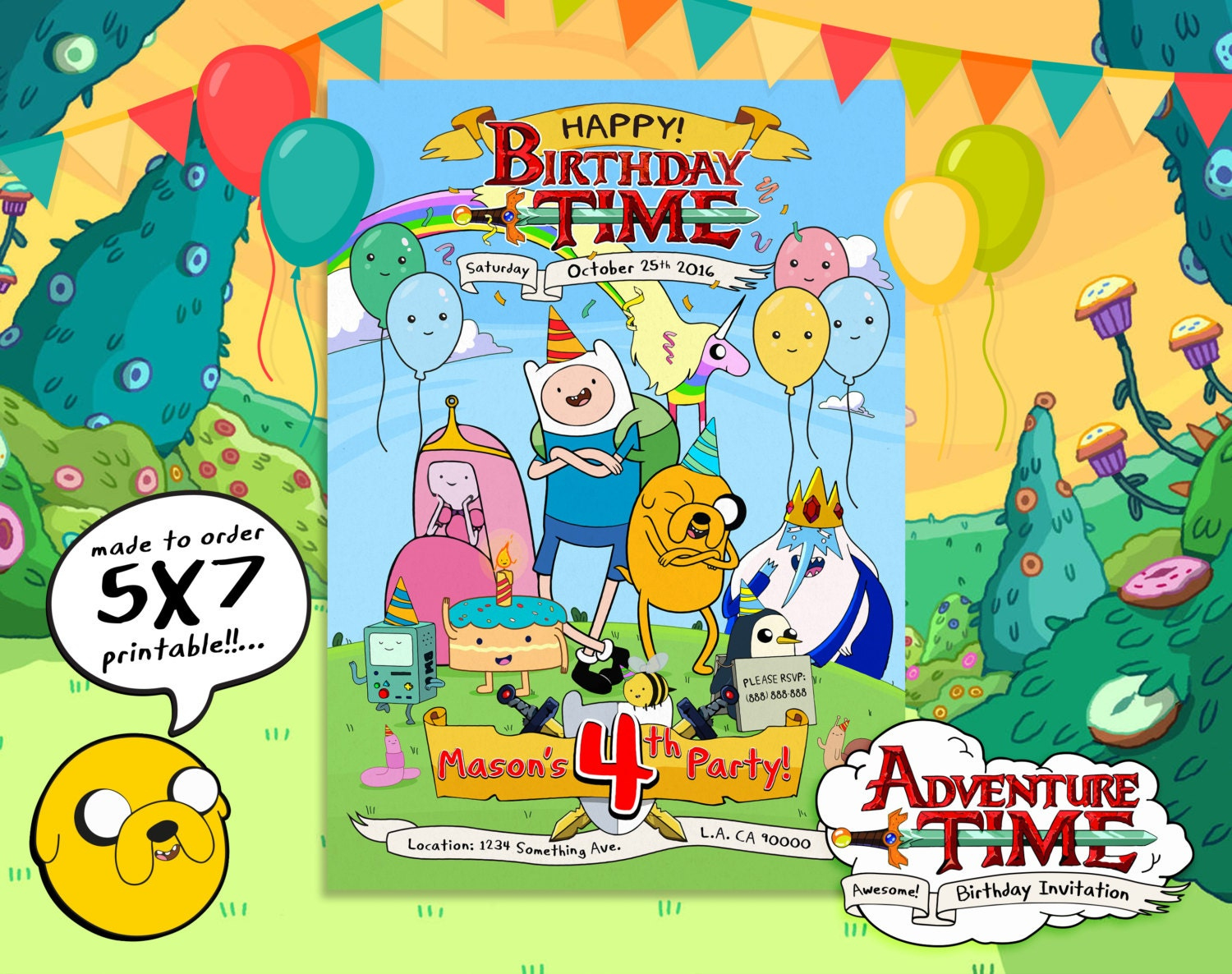 Adventure Time Invitation, Adventure Time Birthday, Adventure Time Party regarding Adventure Time Birthday Card Printable