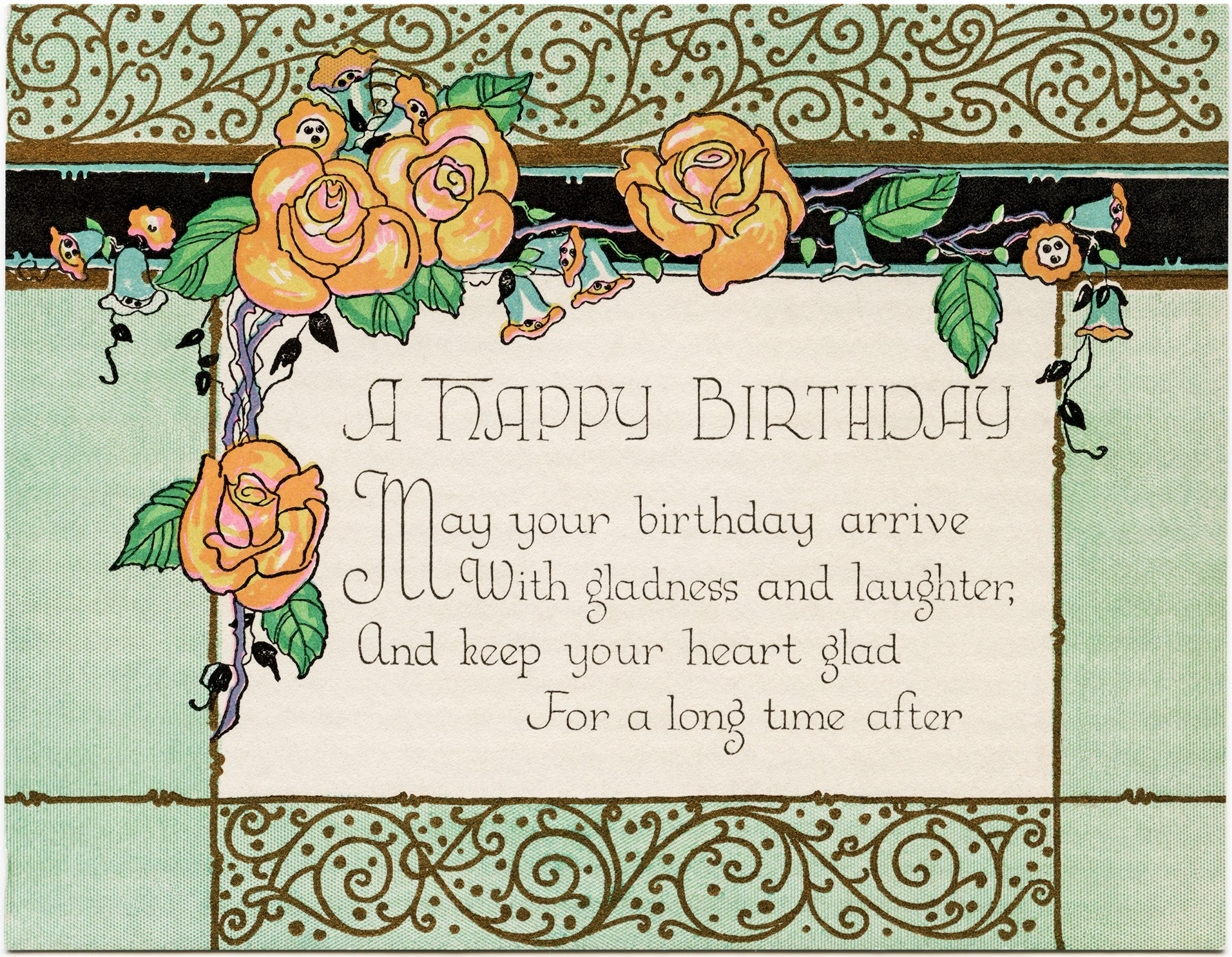 Art Deco Birthday Card ~ Free Download - The Old Design Shop within Free Printable Vintage Birthday Cards