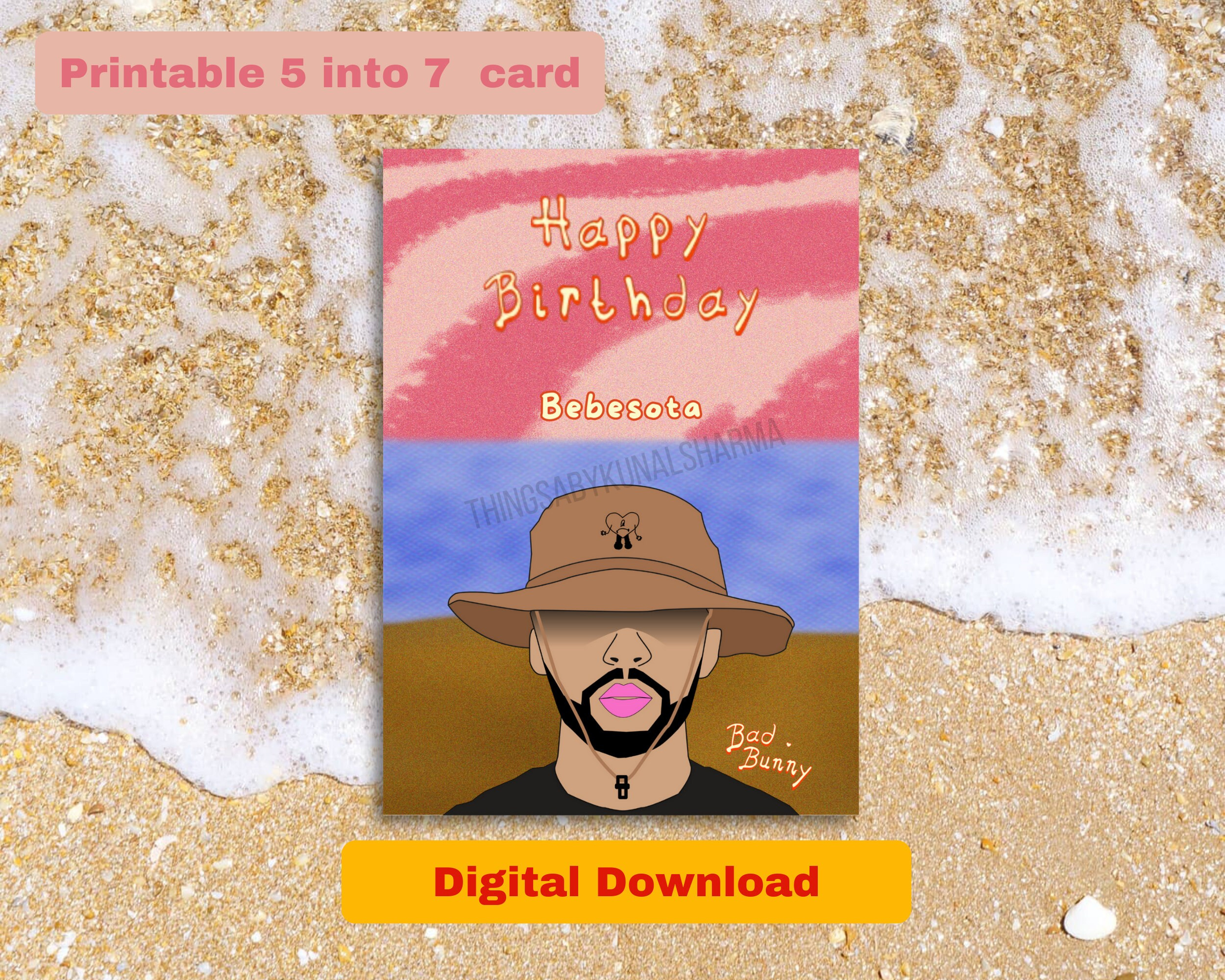 Bad Bunny Birthday Card, Digital Download Pdf, Bad Bunny Card intended for Bad Bunny Birthday Card Printable