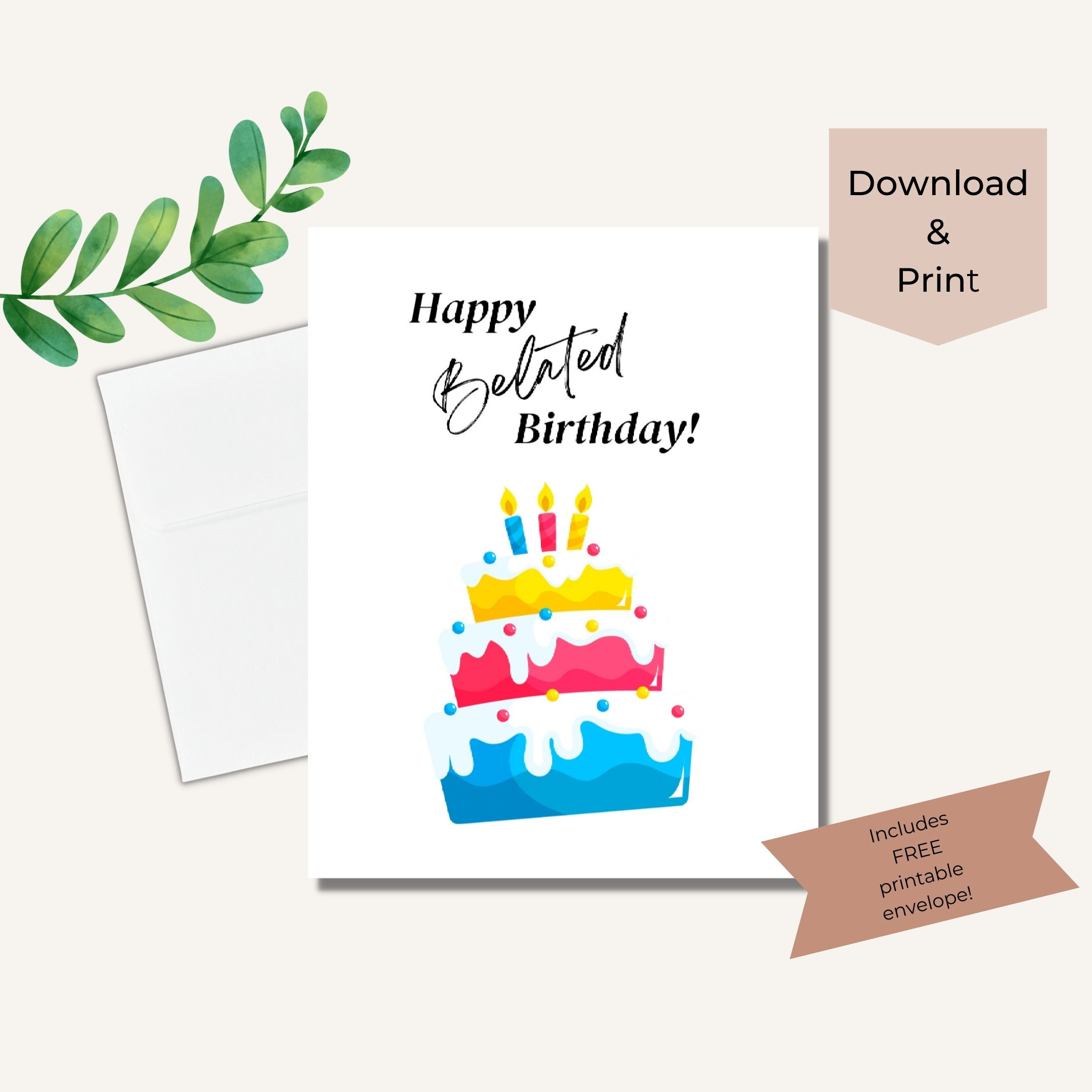 Belated Birthday Card, Instant Download, Printable, Happy Birthday in Free Printable Belated Birthday Cards