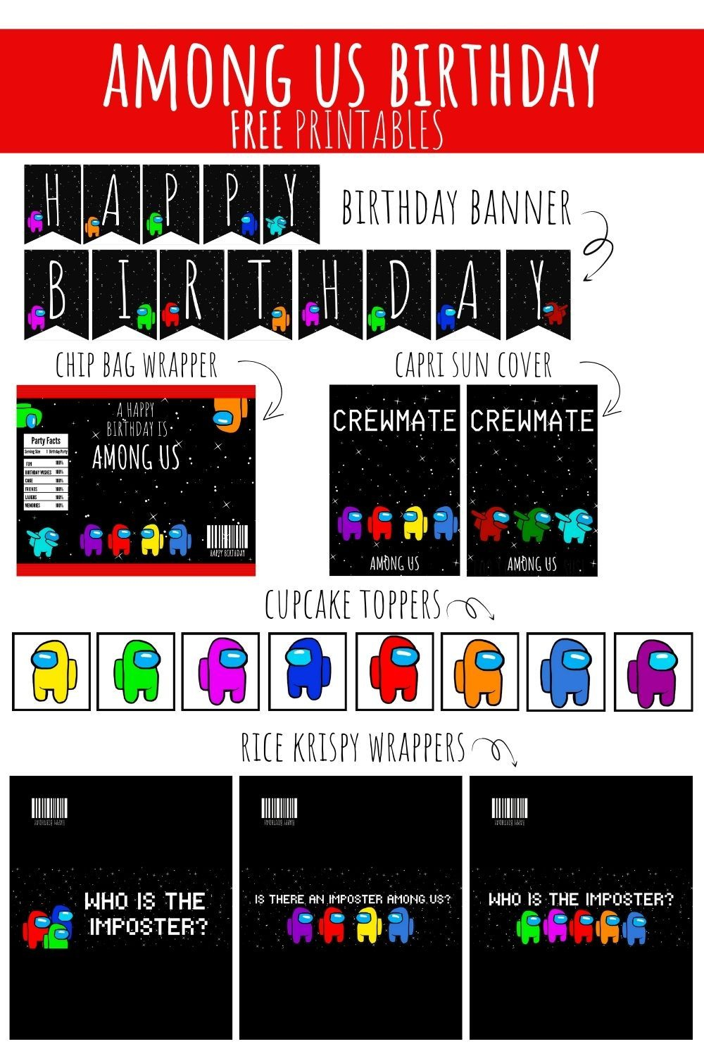 Best Free Among Us Birthday Party Printables for Free Printable Among Us Birthday Card