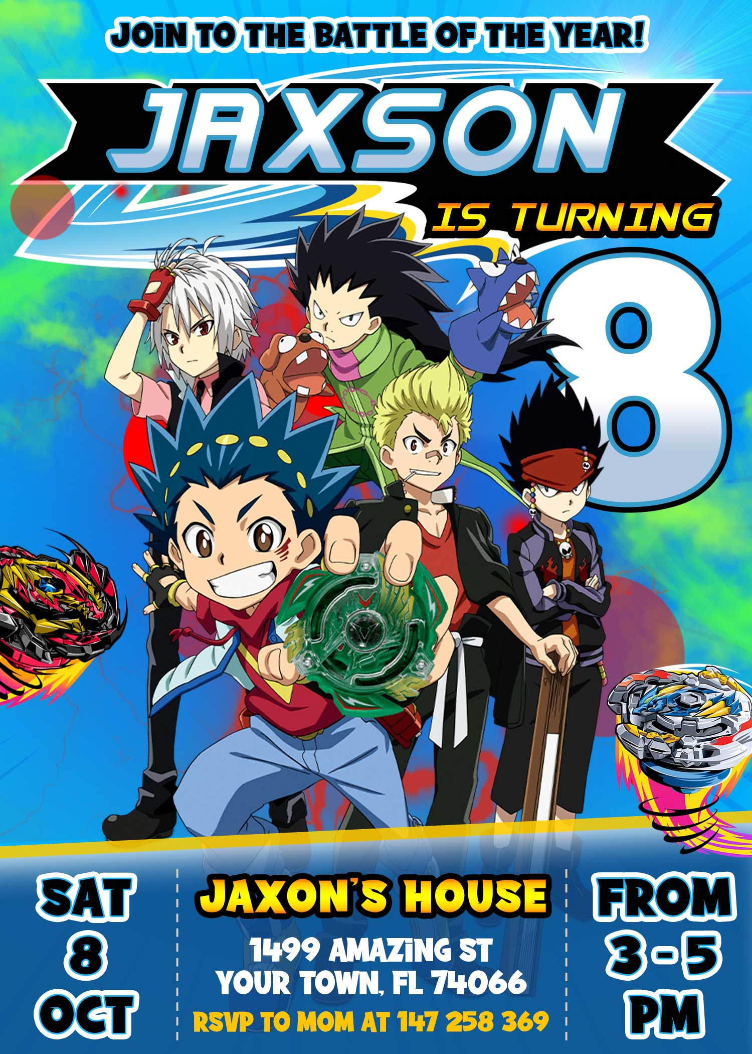 Beyblade Birthday Invitation | Awesome Invite with regard to Free Printable Beyblade Birthday Cards