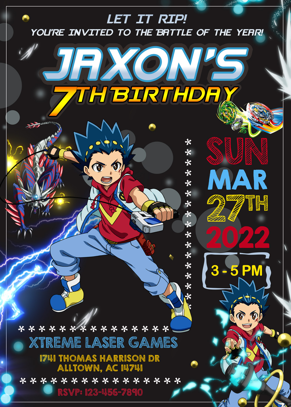 Beyblade Birthday Invitation - Oscarsitosroom, Great Price 6.00$ within Beyblade Birthday Card Printable