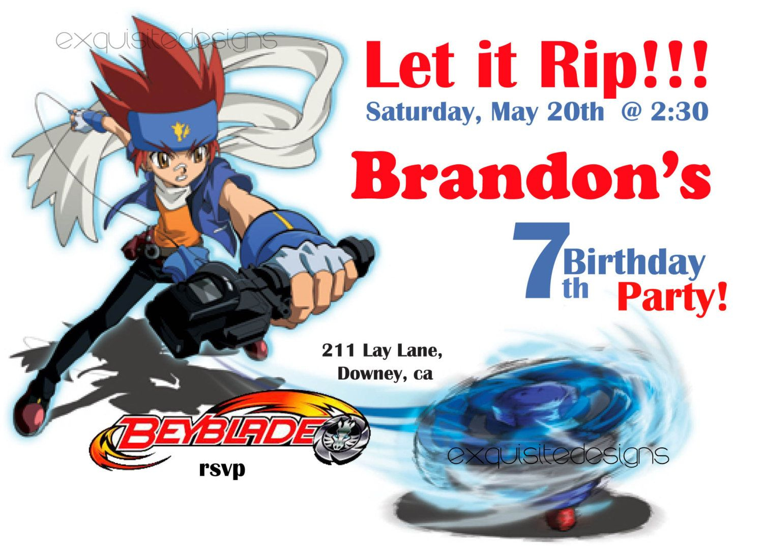 Beyblade Birthday Invitation pertaining to Beyblade Birthday Card Printable