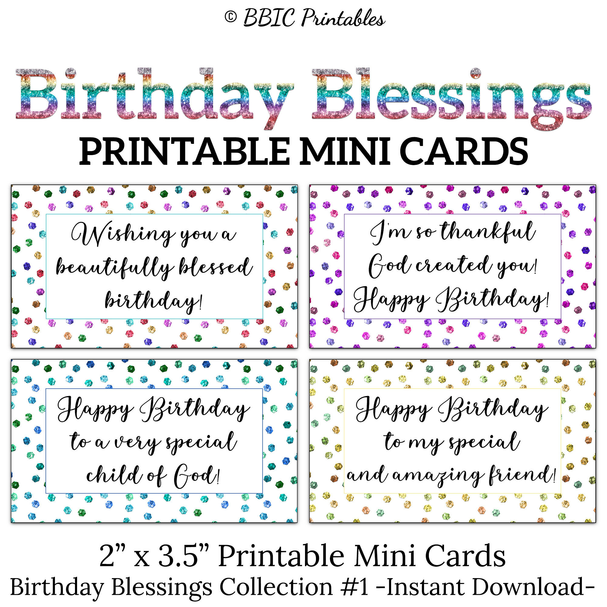 Birthday Blessings Printable Mini Cards C1 Instant Download intended for Mini Birthday Cards Printable