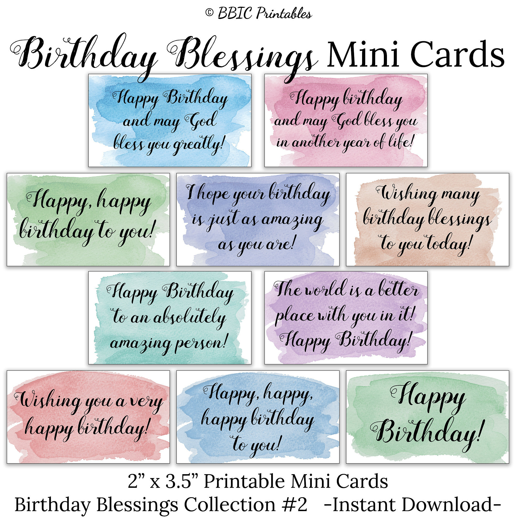 Birthday Blessings Printable Mini Cards C2 Instant Download for Mini Birthday Cards Printable