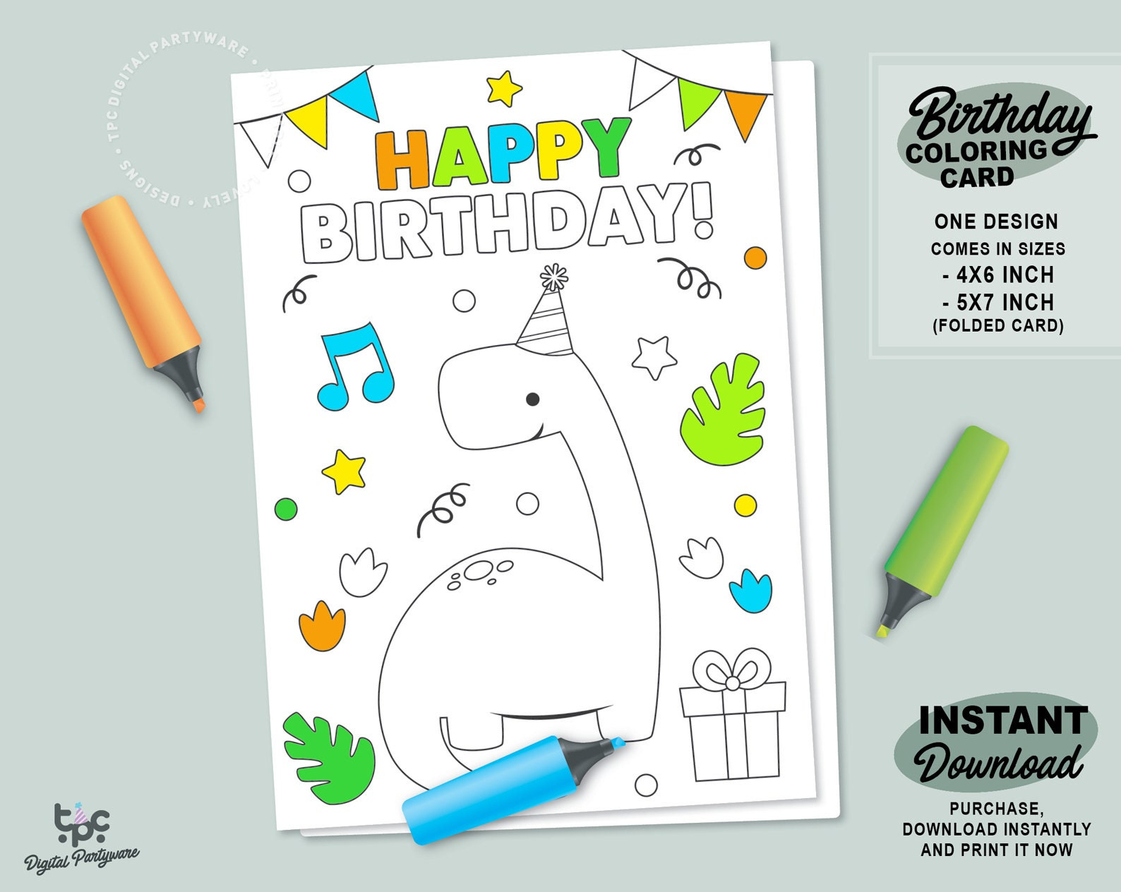 Birthday Coloring Card Printable Dinosaur Party Card Coloring in Coloring Dinosaur Birthday Card Printable