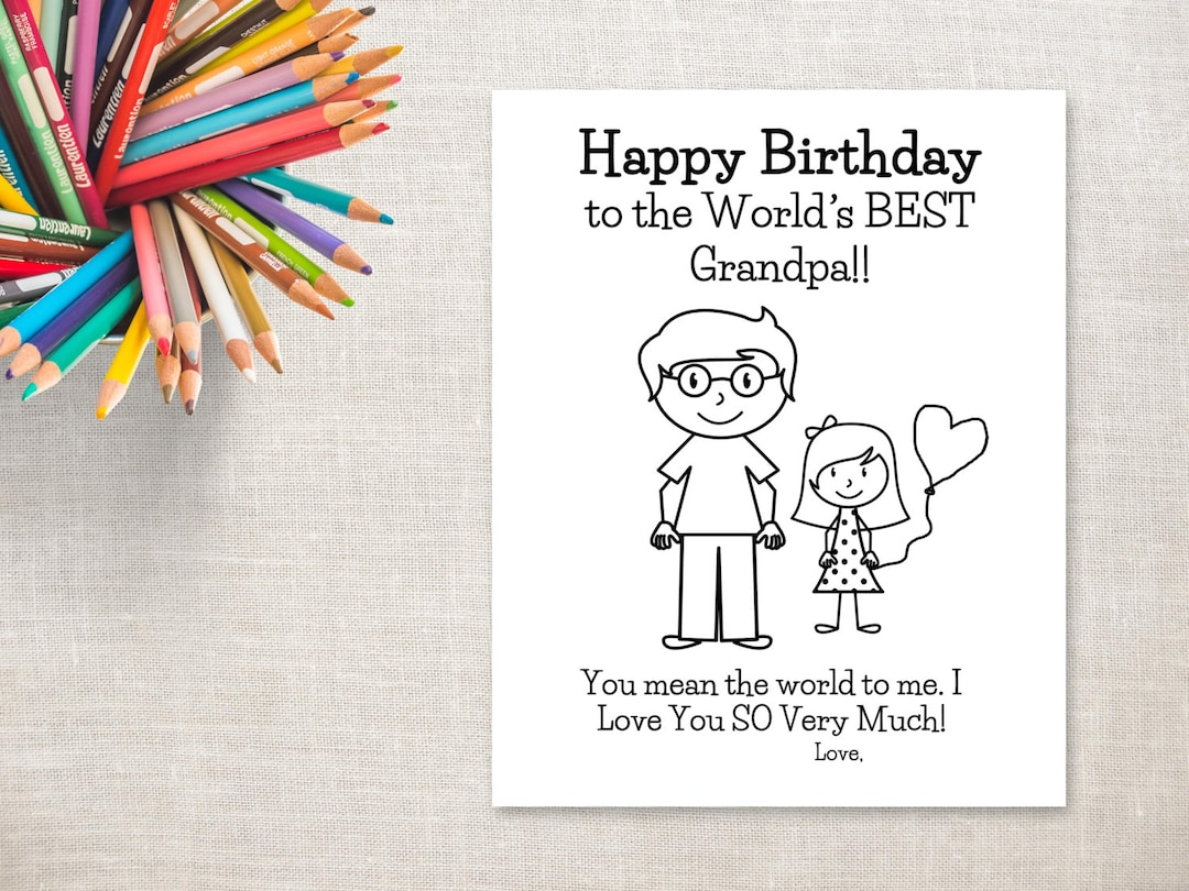 Birthday Coloring Printable Girl &amp;amp; Grandpa Birthday Card To Grandpa From Granddaughter - Etsy Singapore for Birthday Card For Grandpa Printable