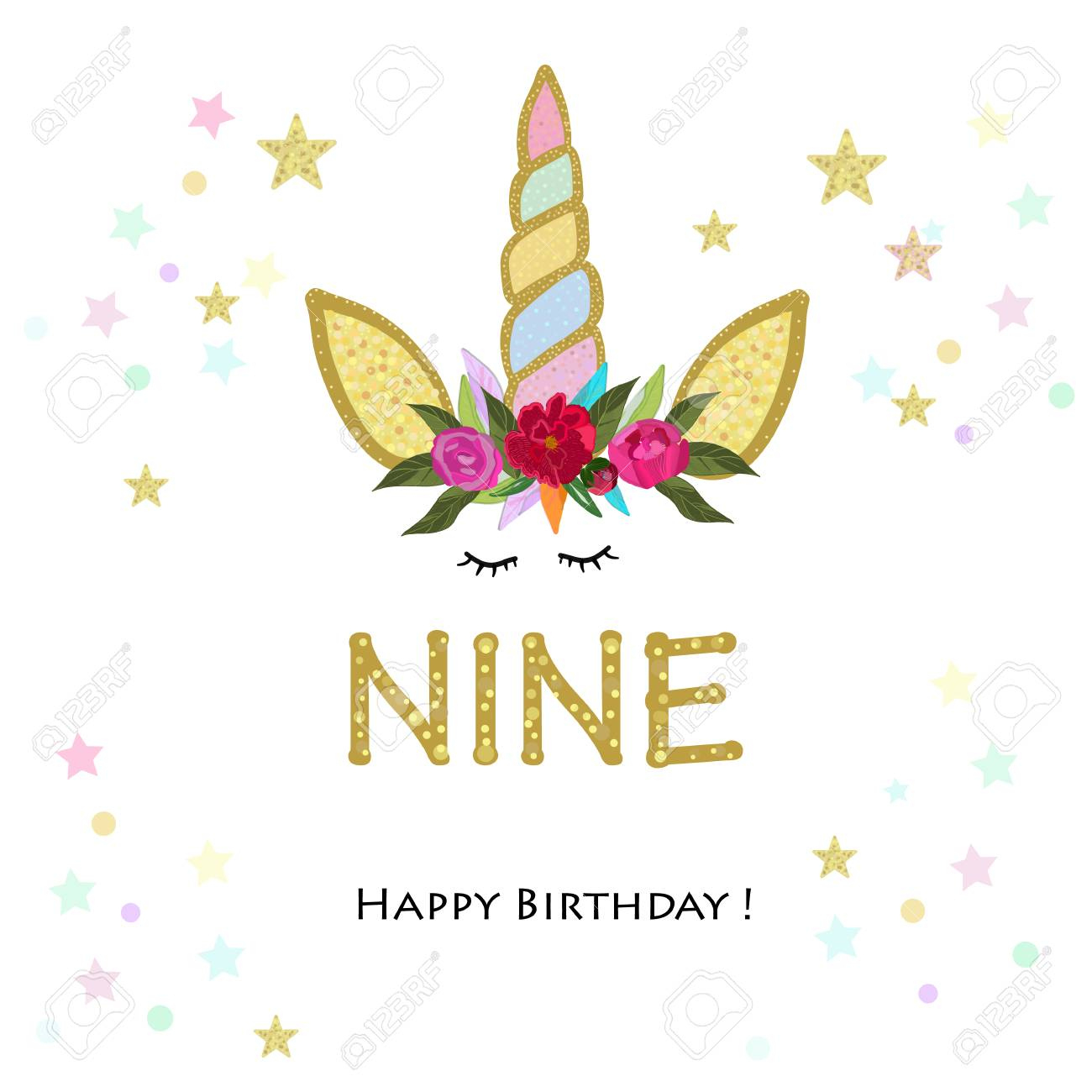 Birthday Greeting Card Design For 9 Year Old Template Royalty Free with regard to Free Printable 9Th Birthday Cards