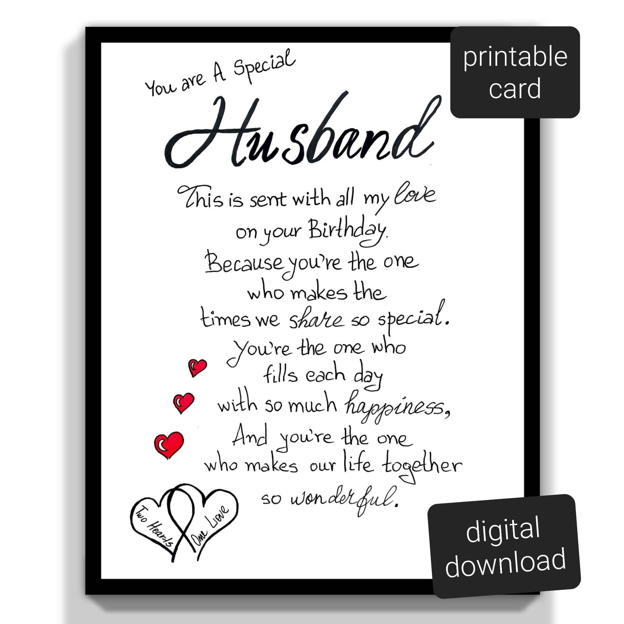 Birthday Husband Printable Card. To My Husband Birthday Card for Birthday Card Husband Printable