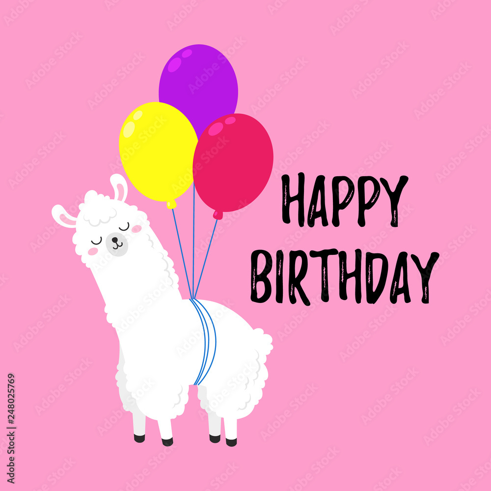 Birthday Vector Cartoon Greeting Card Design. Doodle Illustration throughout Printable Llama Birthday Card