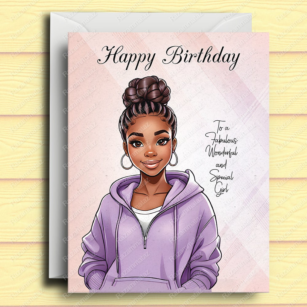 Black Girl Birthday Card U - Etsy regarding Free Printable African American Birthday Cards