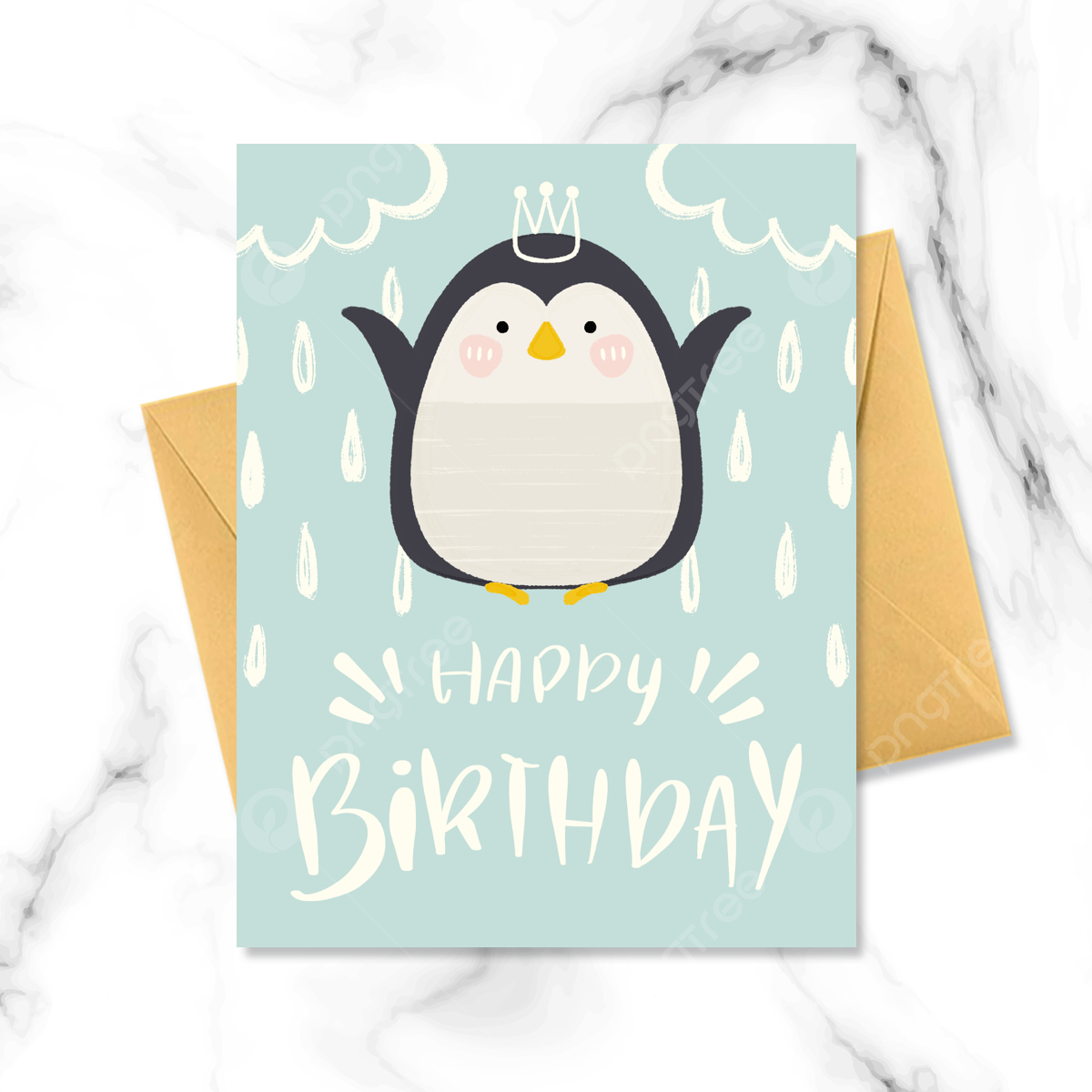 Blue Fresh Little Penguin Birthday Card Template Download On Pngtree with Free Printable Penguin Birthday Cards