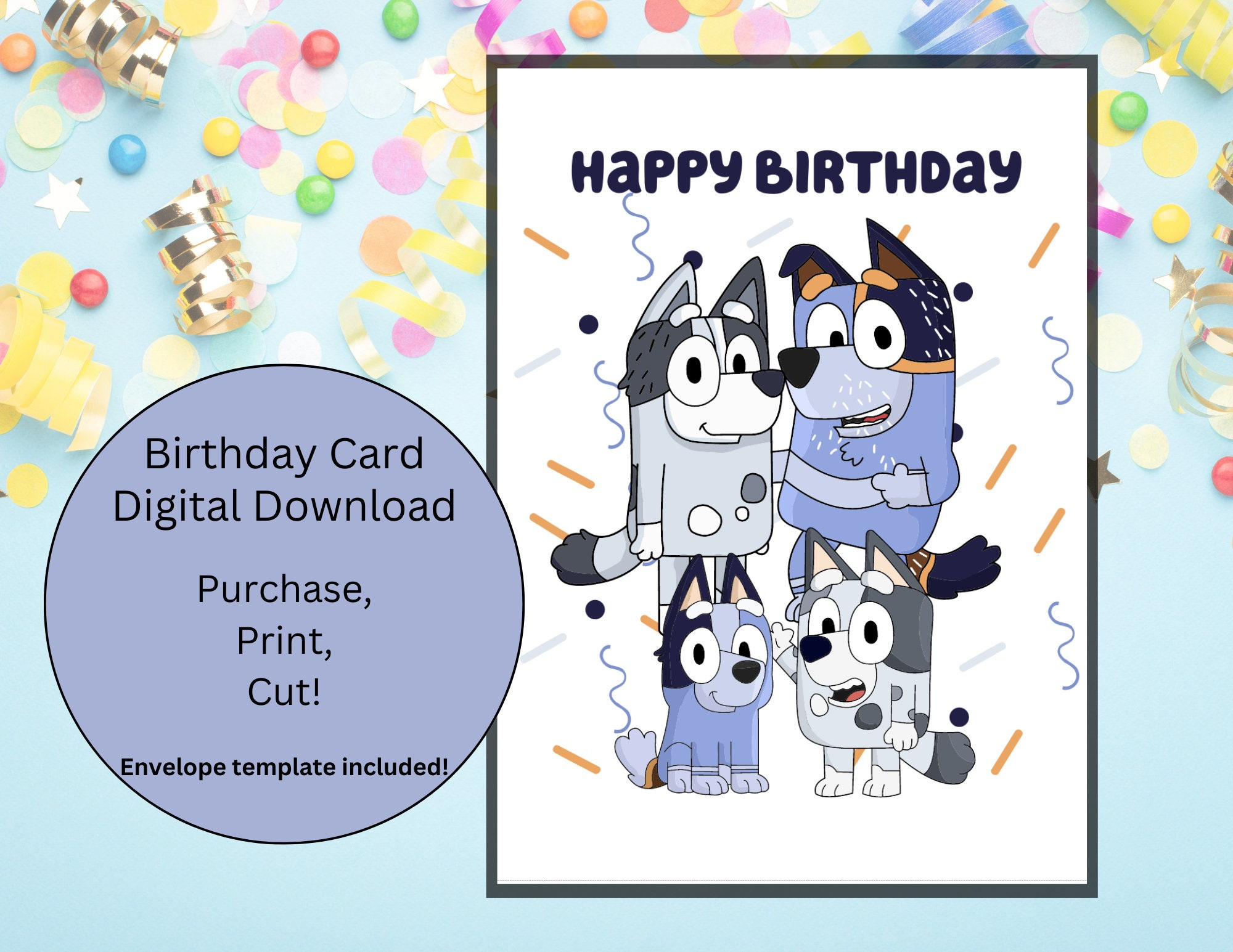 Bluey Birthday Card, Birthday Card, Printable Card, Digital in Bluey Printable Birthday Card