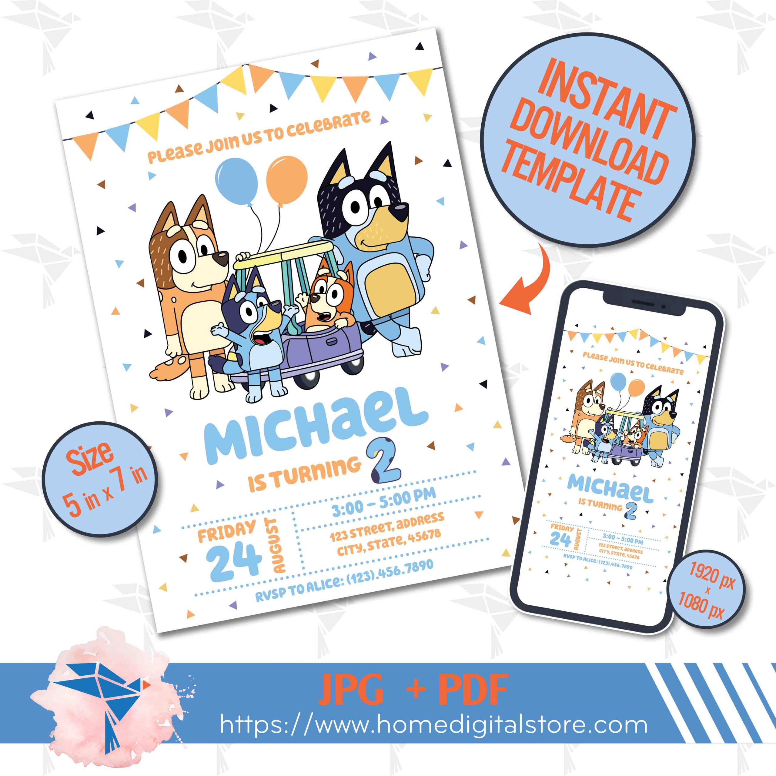 Bluey Birthday Card Jpg, Pdf. Custom Design Digital Files For Birthday, Printing, Or More pertaining to Printable Bluey Birthday Card