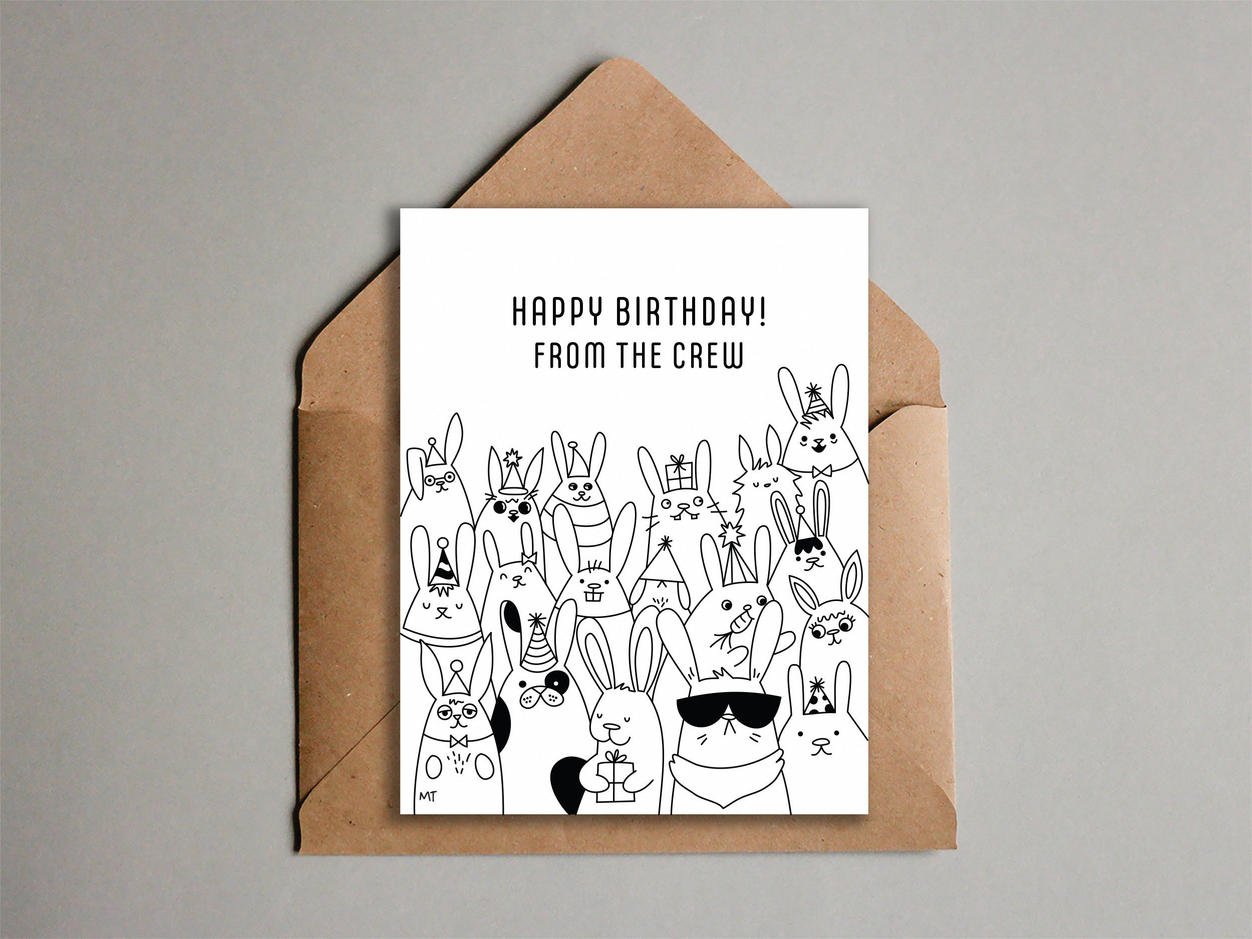 Bunny Black &amp;amp; White Birthday Card Happy Birthday From All Of Us in Happy Birthday From All Of Us Printable Cards