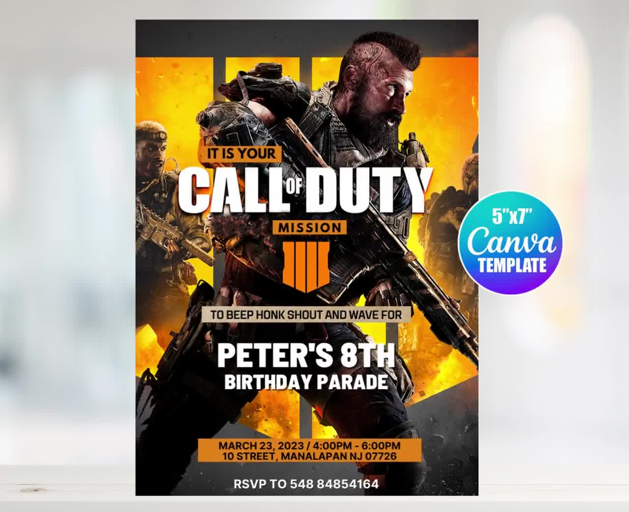 Buy Editable Call Of Duty Birthday Invitation, Canva Template within Call Of Duty Birthday Card Printable