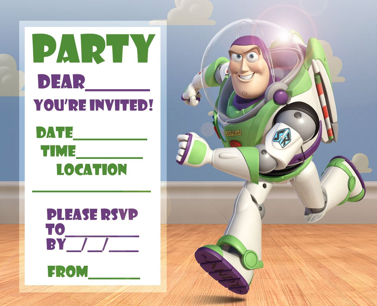 Buzz Lightyear Birthday Party Invitation Card pertaining to Buzz Lightyear Birthday Card Free Printable