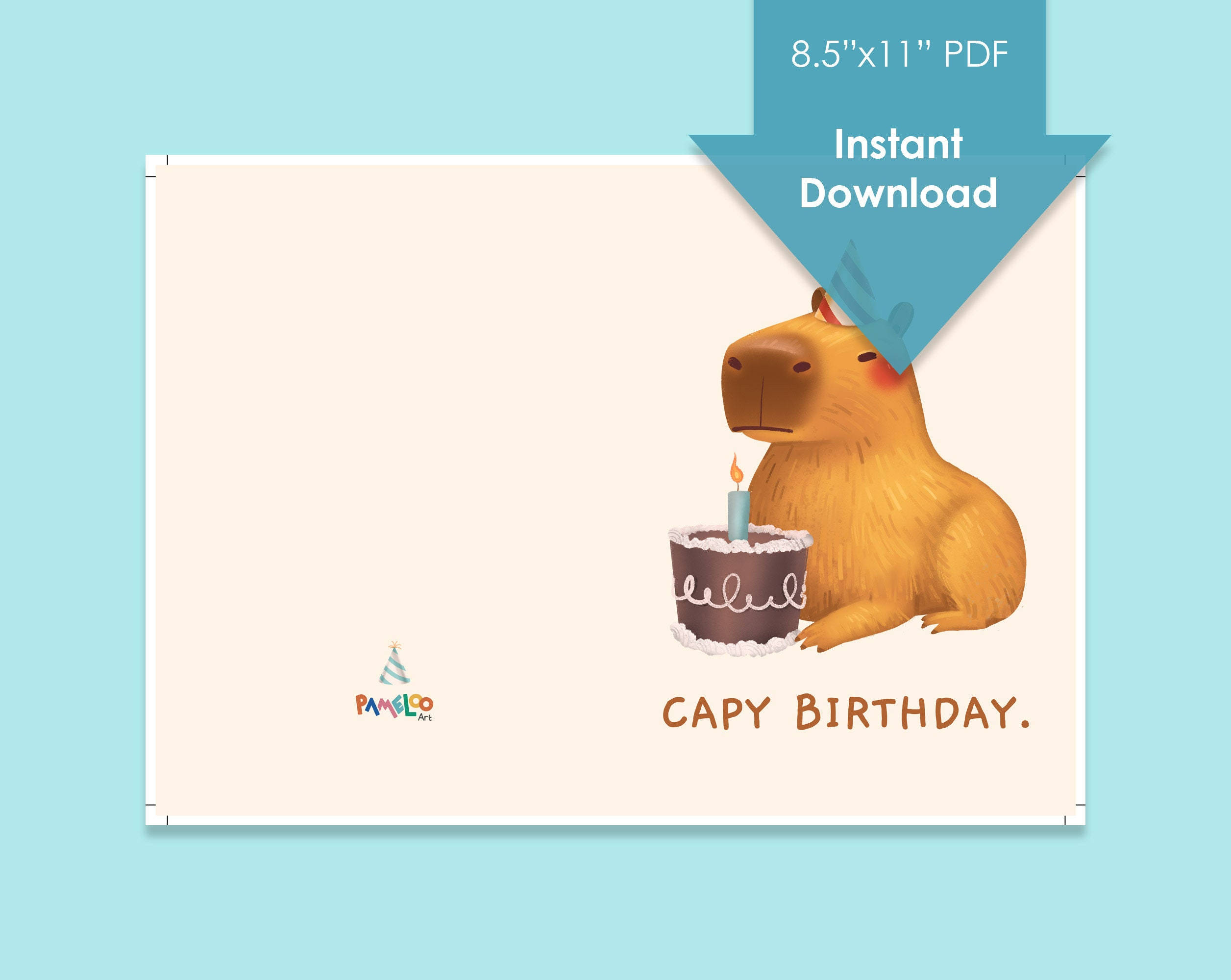 Capybara Birthday Card Printable Digital Download Greeting Card in Capybara Birthday Card Printable