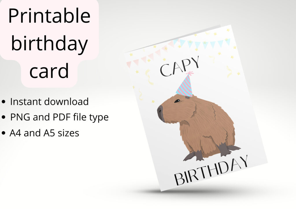 Capybara Birthday Card Printable