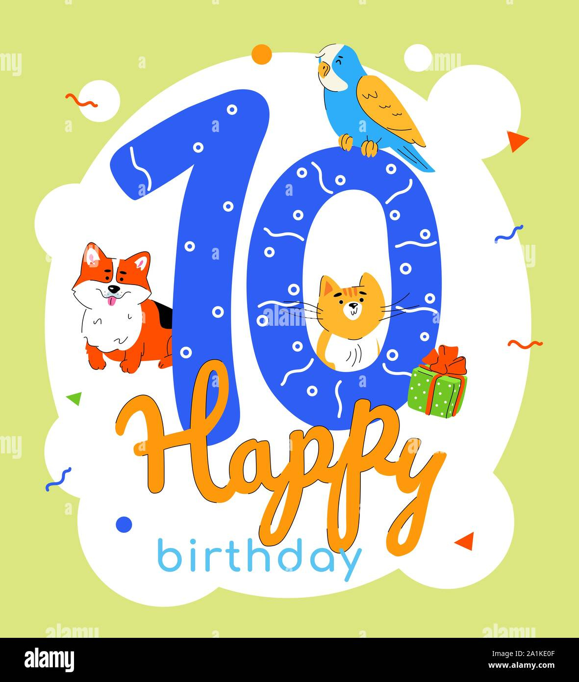 Children 10Th Birthday Greeting Card Vector Template Stock Vector inside Happy 10Th Birthday Card Printable