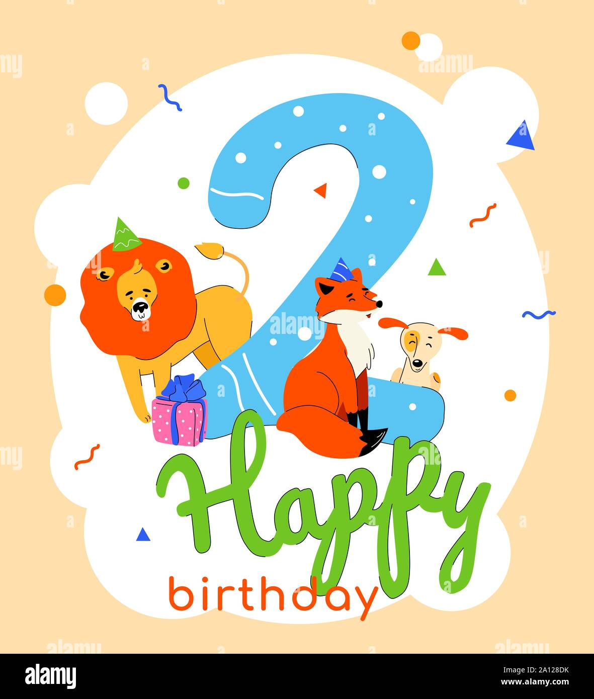 Children 2Nd Birthday Greeting Card Vector Template Stock Vector with regard to Happy 2nd Birthday Card Printable